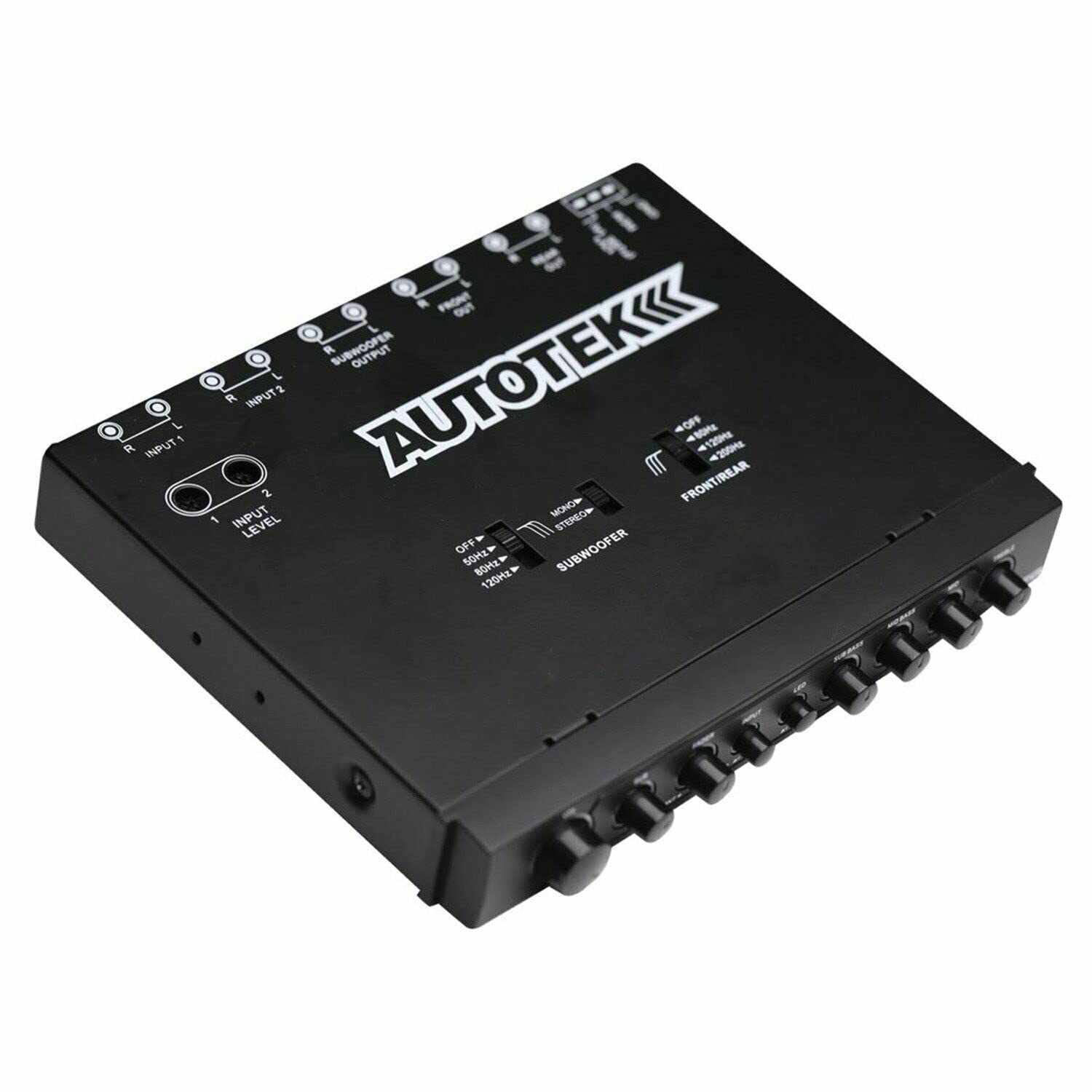 Autotek Ateq709 4 Band Audio Equalizer With Built In 2 Way Crossover, 9 Volts, 1/2 Din, Re Amp Eq With Front/Rear Active Crossov