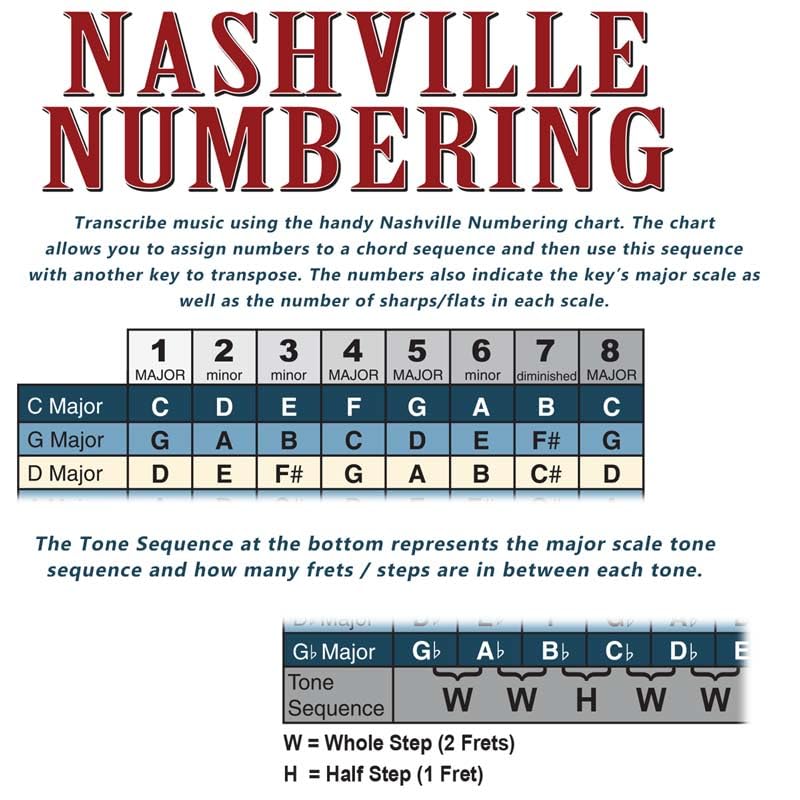 6 String Bass Fretboard Poster   Nashville Numbering System, Circle Of 5Ths, Notes Instructional Chart | A New Song Music | 11X1