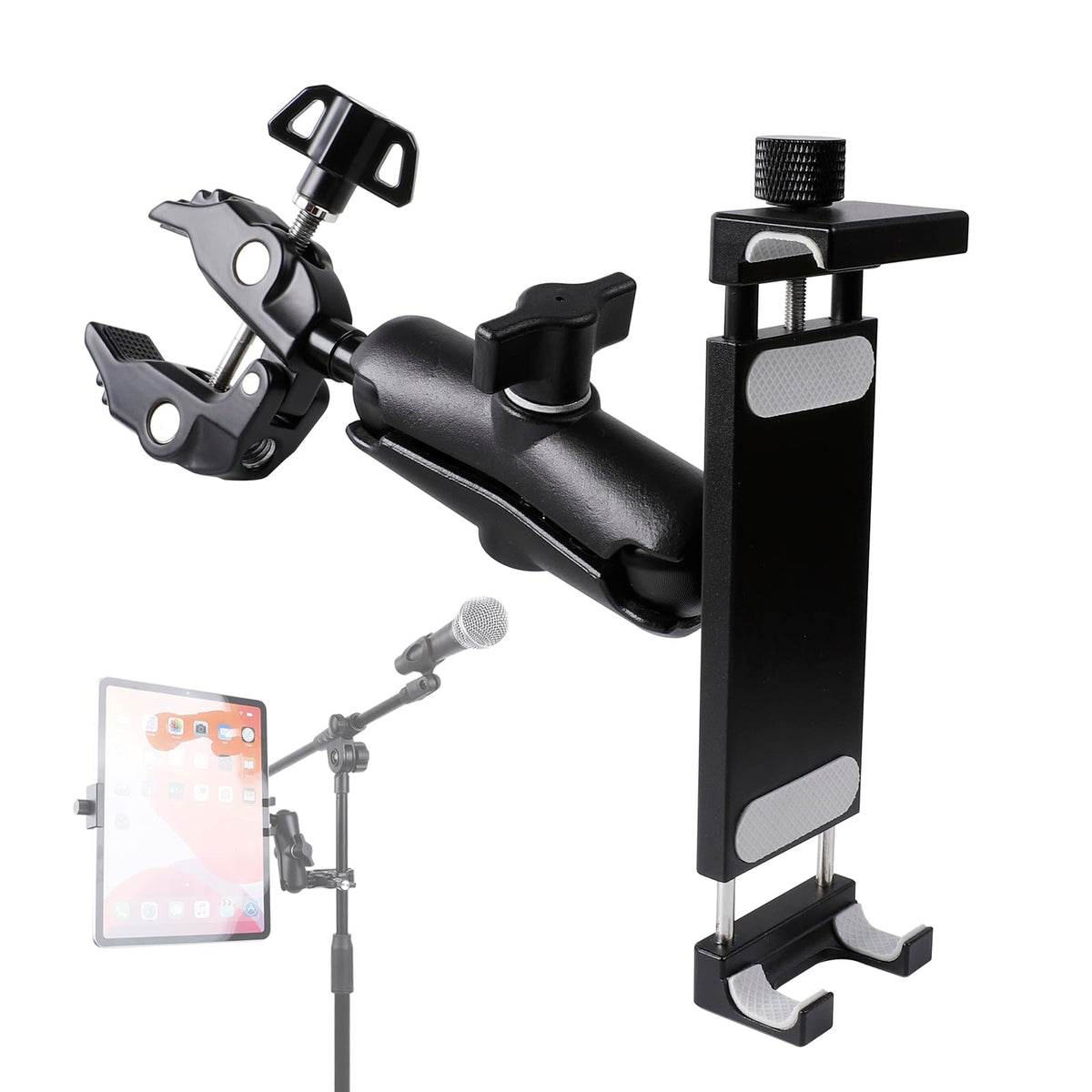 Aluminum Tablet Holder For Mic Stand, Side Mount Microphone Music Stand For All Ipad, 360 Rotatabe Tablet Stand With Super Clamp
