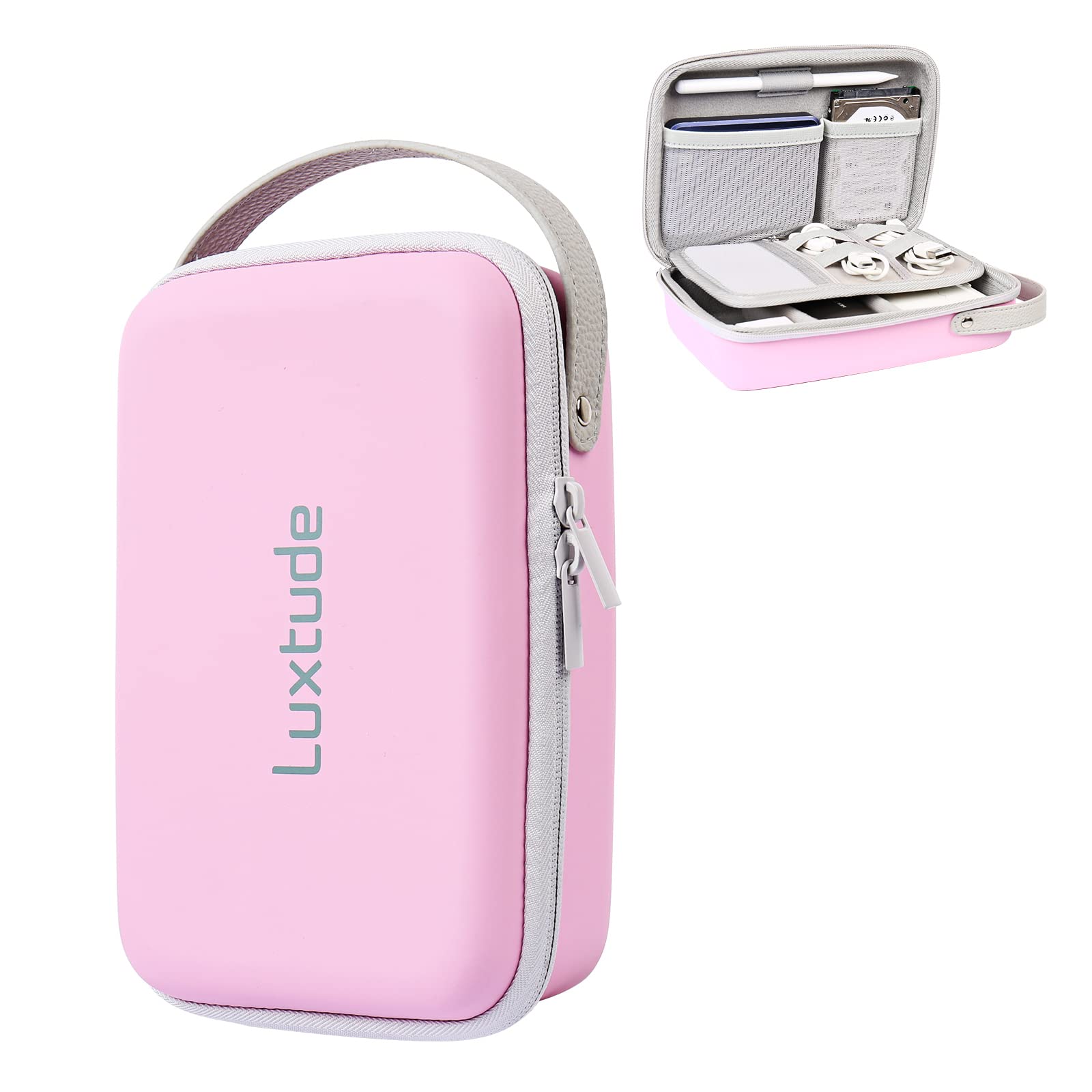 Luxtude Electronic Organizer Travel Case, Tech Organizer For Women, Hard Charger Case, Travel Tech Bag, Pink Electronics Bag, Tr