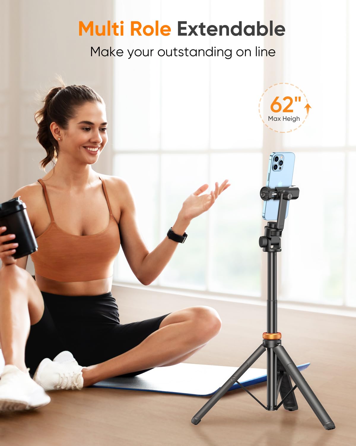 EUCOS 62 Phone Tripod - Extendable Selfie Stick with Remote, Compatible with iPhone/Android, Inferno Mix Carbon Black