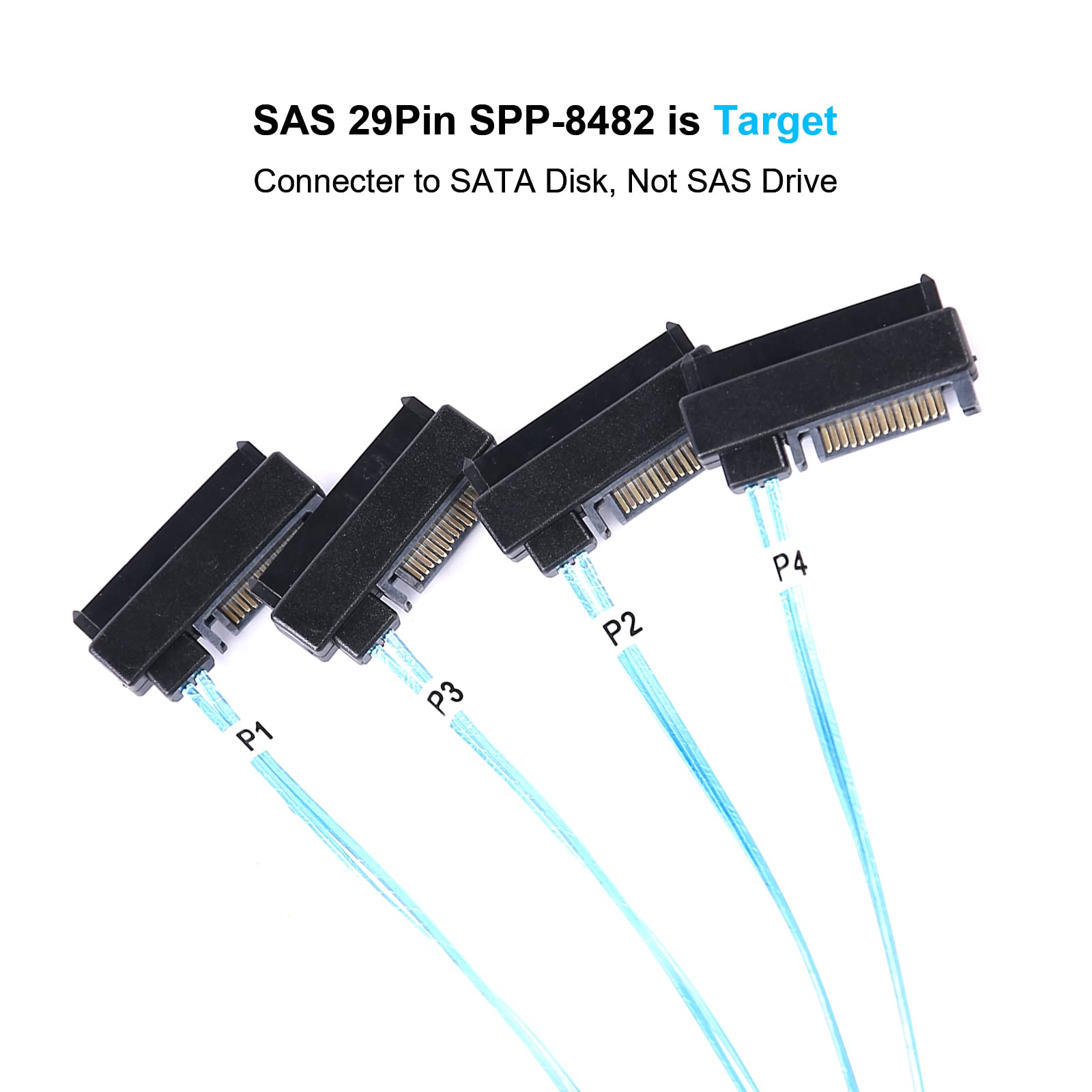 Adcaudx Mini Sas To Sas Cable: 1M Sff 8643 To Sas Sff 8643 To Sff 8482 Connector 4X Sas With Sata Power Adapter Cable (3.3Ft)