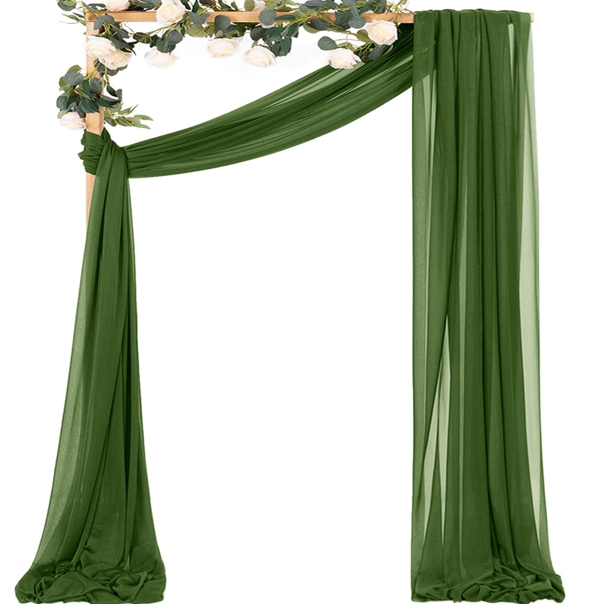 Mlmc Wedding Arch Draping Fabric 2 Panels 29'' X 20Ft Moss Green Chiffon Drapery Sheer Backdrop Curtains For Ceremony Wedding Pa