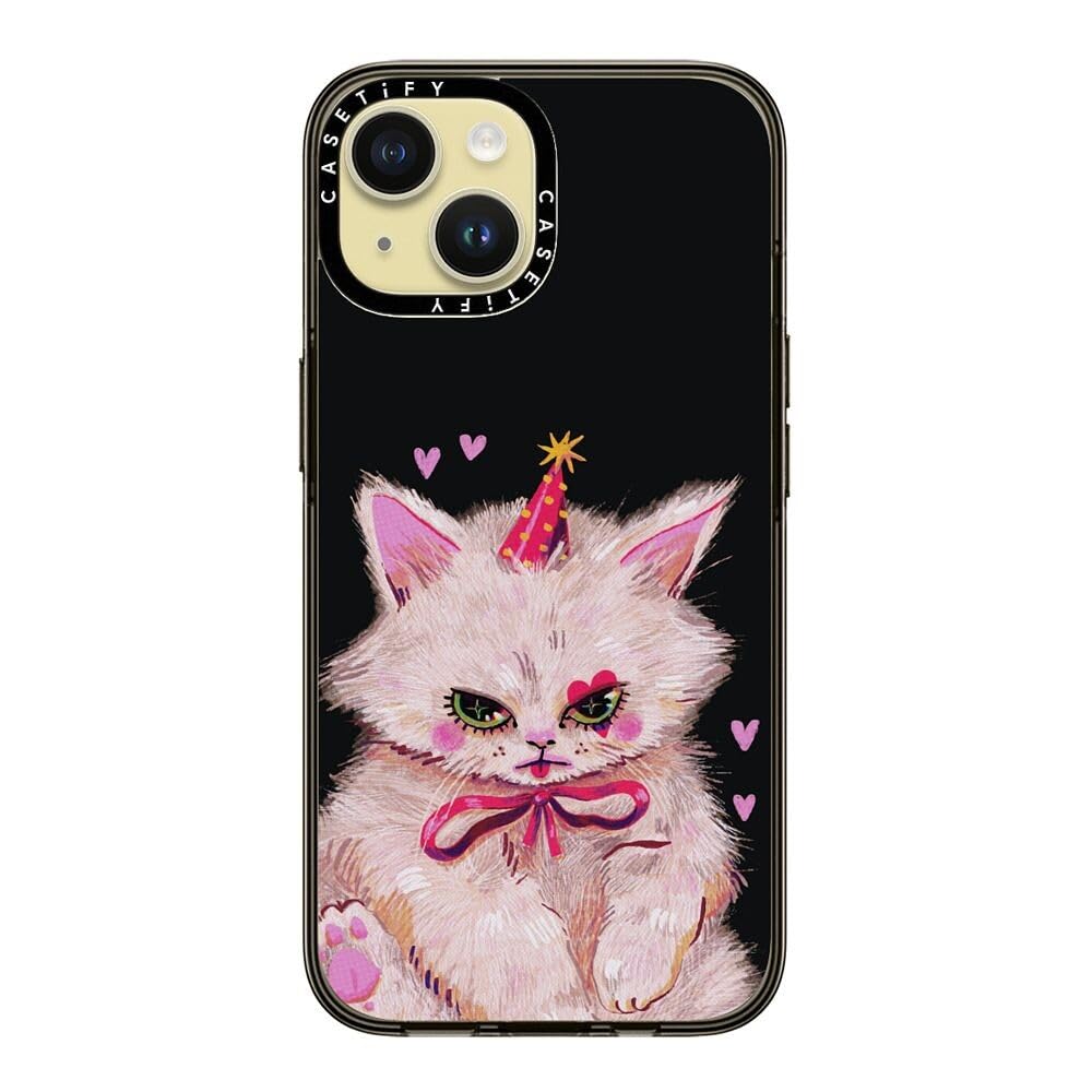 Casetify Compact Case For Iphone 15 [2X Military Grade Drop Tested / 4Ft Drop Protection]   Clown Kitty   Clear Black