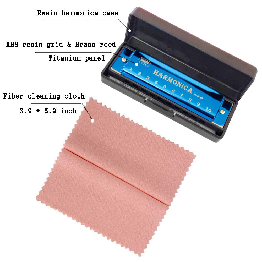 Yoksas 4Pcs Harmonicas Set C Key 10 Hole With Case Cleaning Cloth For Adults Beginner Students Kids(Green,Blue,Purple,Pink)