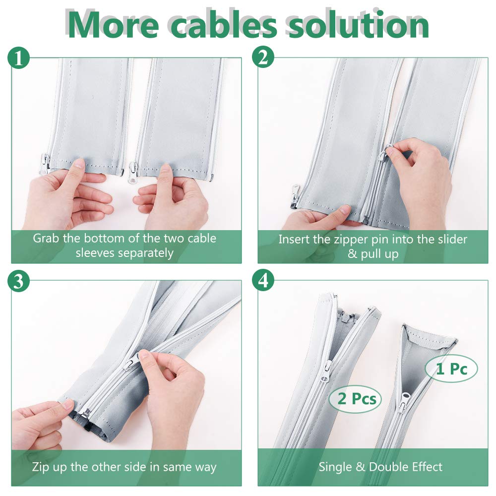 StangH Cable Management Sleeve Zipper Cord Organizer Flexible Wire Hider Greyish White 19 Inch 4-Pack