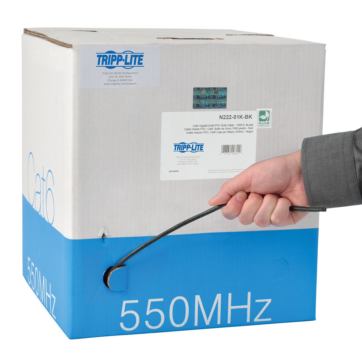 Tripp Lite Cat6 Bulk Solid Core Cable, Cmr Rated Pvc, Gigabit, Black, 1000 (N222 01K Bk)