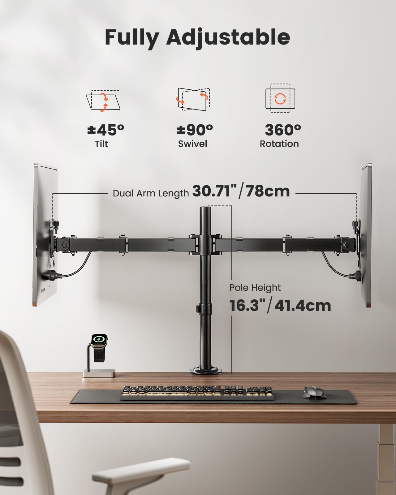 Ergear Dual Monitor Desk Mount, Fully Adjustable Dual Monitor Arm For 2 Computer Screens Up To 32 Inch, Heavy Duty Dual Monitor