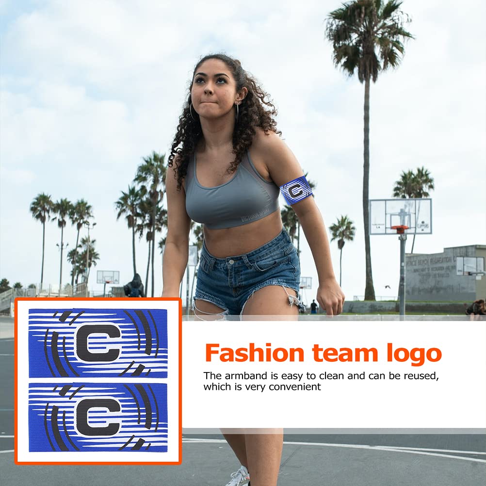 Luozzy 3Pcs Soccer Captain Armband Adjustable Football Basketball Player Armband Team Leader Armlets Elastic Arm Bands, Blue