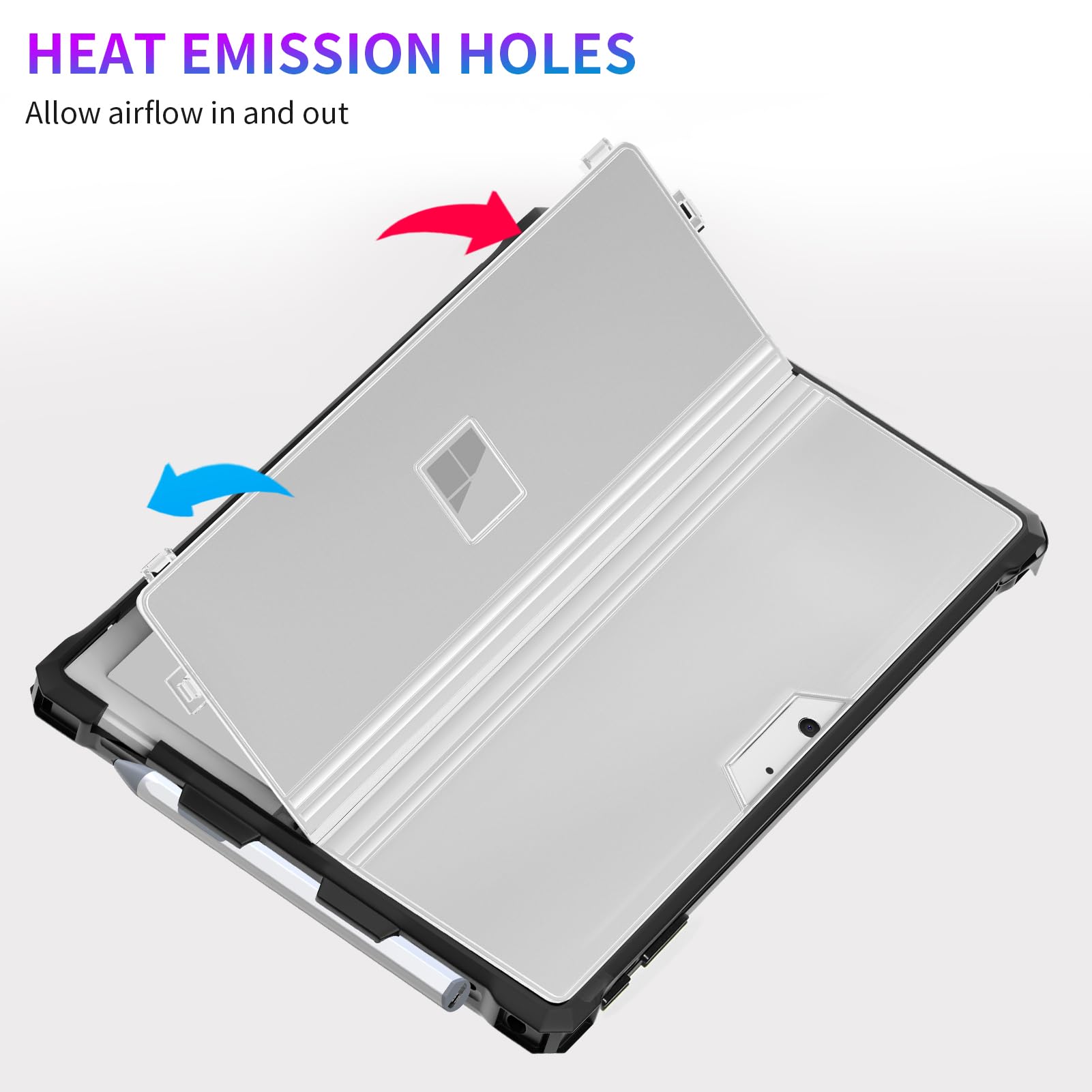 Case Fit 12.3'' Microsoft Surface Pro Plus/Pro 7/Pro 6/Pro 5/Pro 4/Pro Lte, Protective Rugged Cover Case, With Stylus Pen Holder