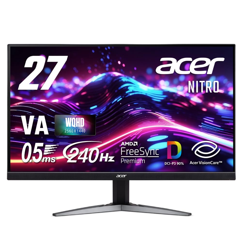 acer Nitro Gaming Monitor 27 WQHD Matte Wide View Angle VA 240Hz 0.5ms(GTG) DCI-P3 90% AMD FreeSync Premium Black Boost HDR350 G