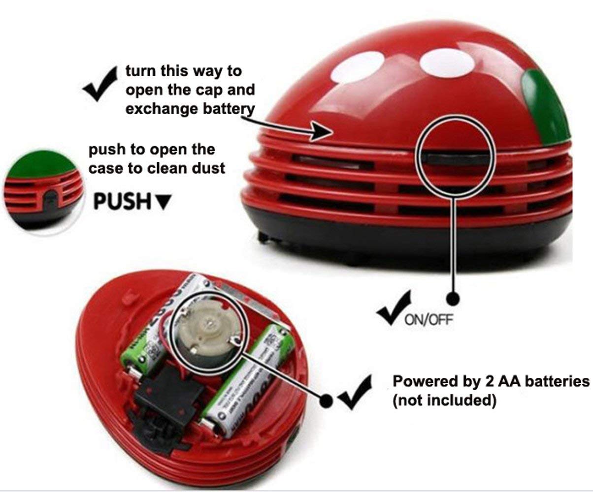 Art&Beauty Red Beetle Shaped Portable Corner Desk Table Top Vacuum Cleaner Mini Cute Vacuum Cleaner Dust Sweeper