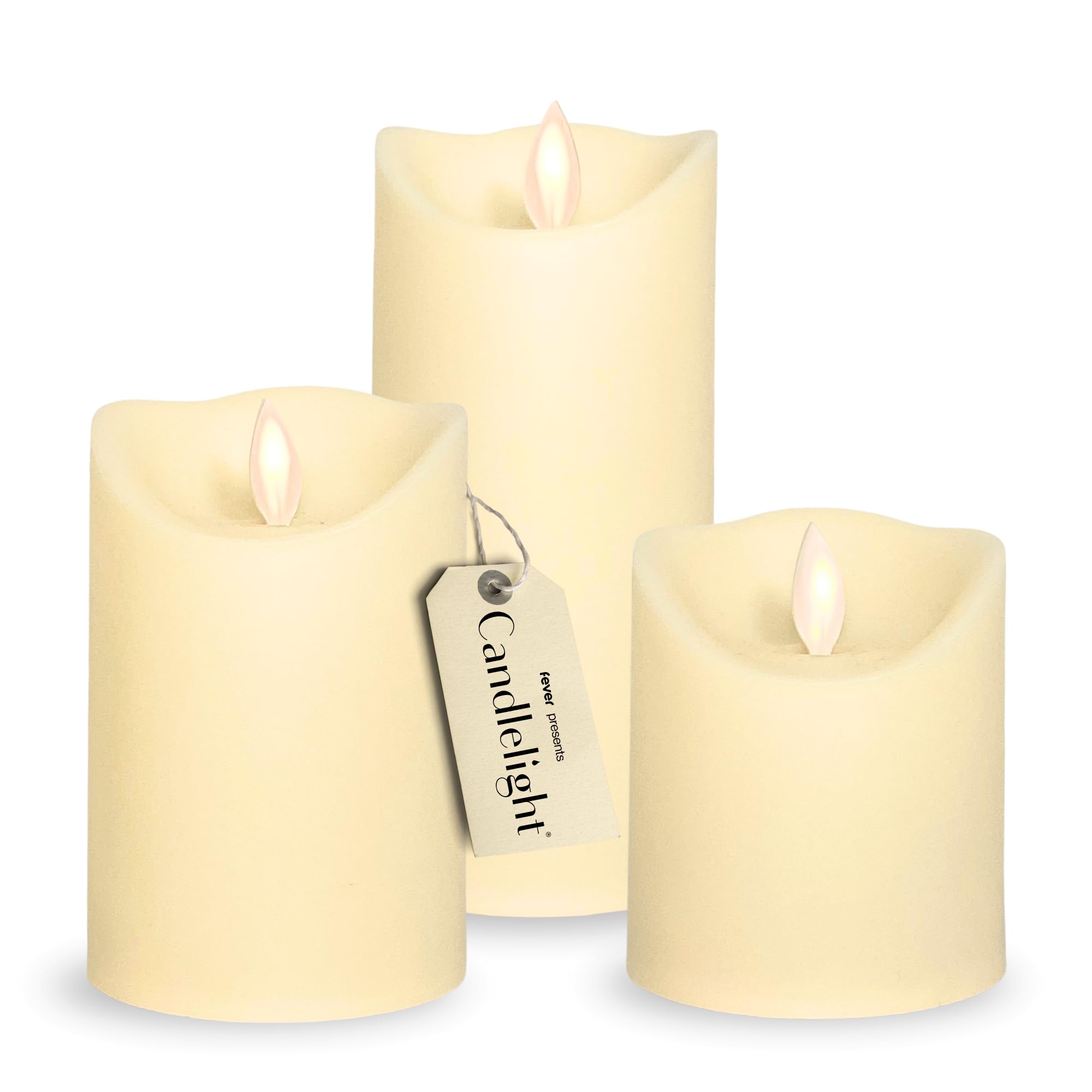 Candlelight by Fever Official Flickering Flameless Candles - 3pk Battery Operated Candles, Realistic Moving Wick Plastic Pillar 