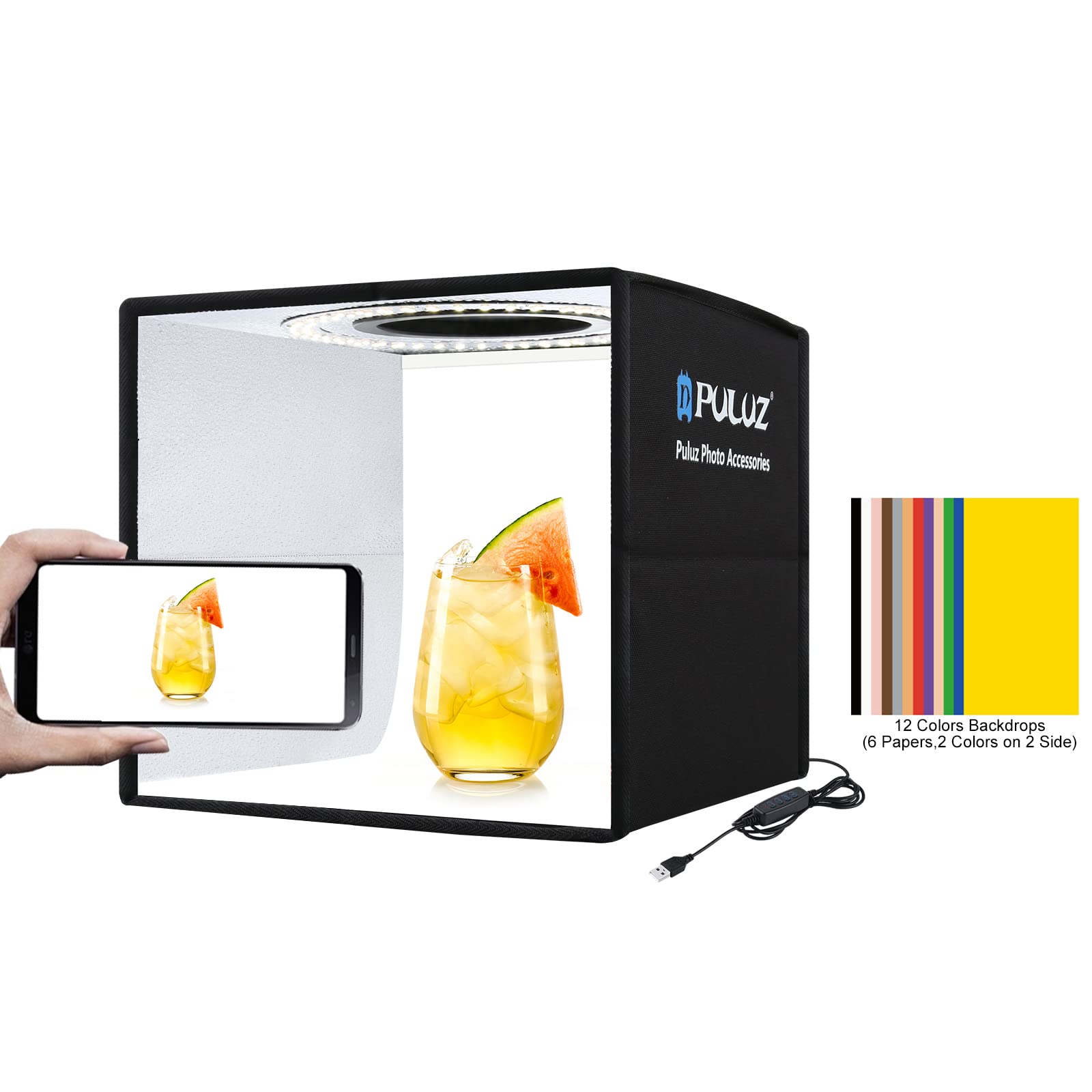 Puluz Mini Photo Studio Light Box, Portable Folding Photography Light Booth, Cri>95, 96Pcs Led Light+6 Kinds Double Sided Color