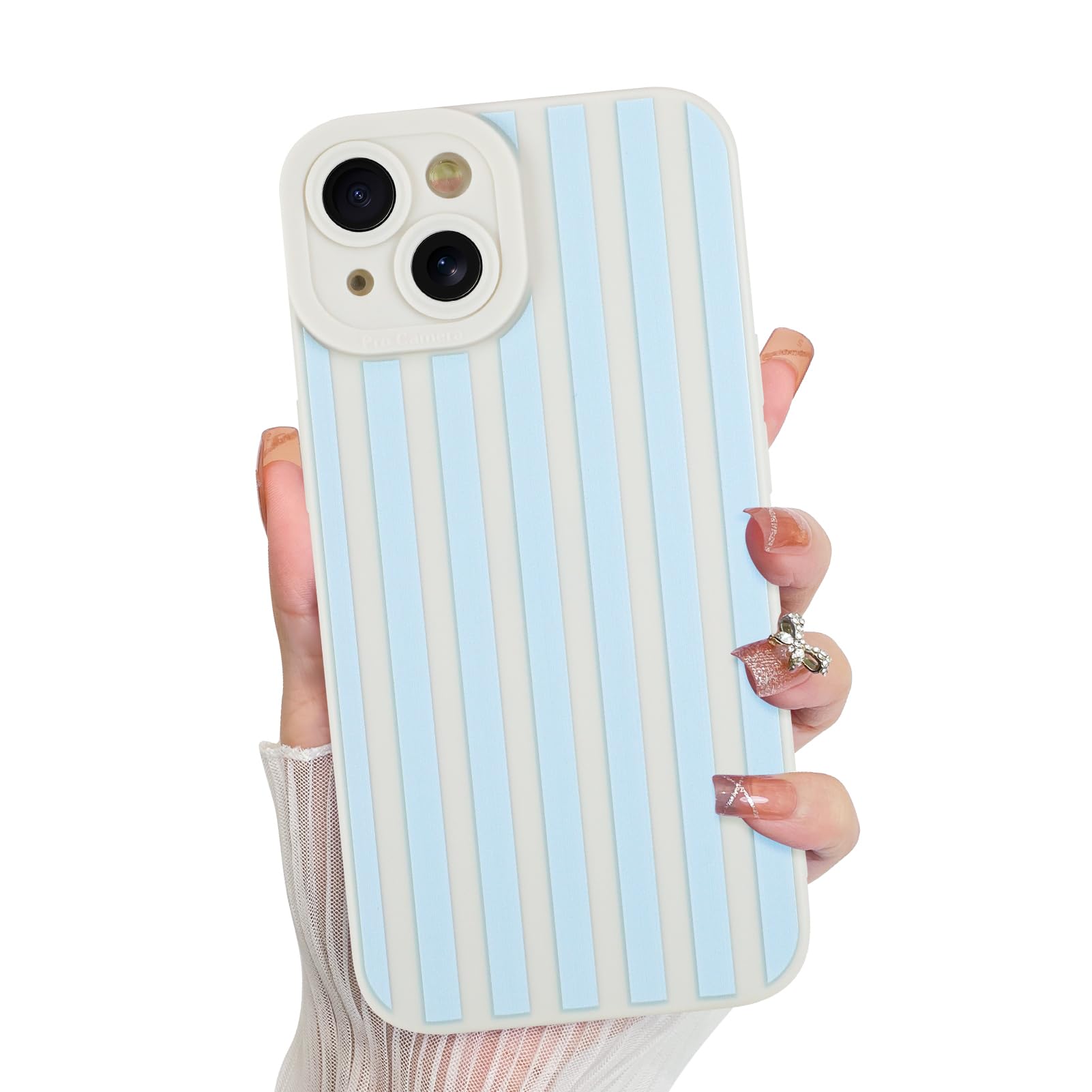 KANGHAR Compatible with iPhone 14 Case, Silicone Stripes Cute Pattern, Camera Protection Soft Slim Phone Case for Phone Case -Li
