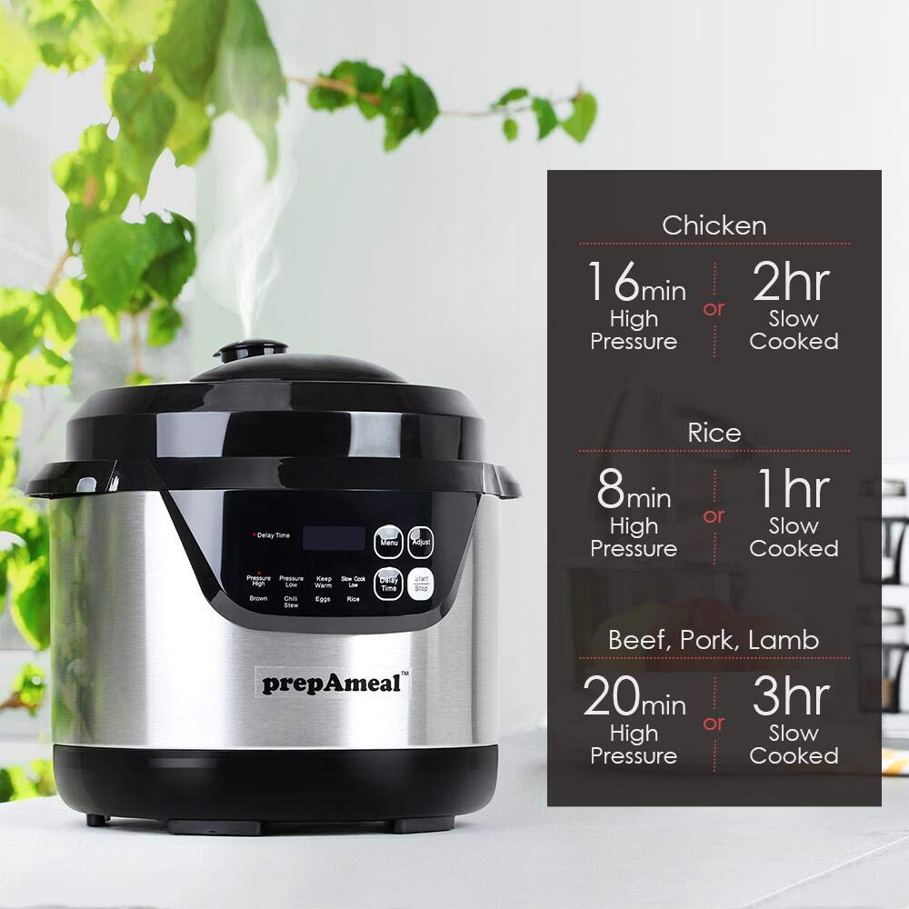 Prepameal 3 Quart Pressure Cooker 8 In 1 Multi Use Programmable Instant Cooker Electric Pressure Pot With Slow Cooker, Rice Cook