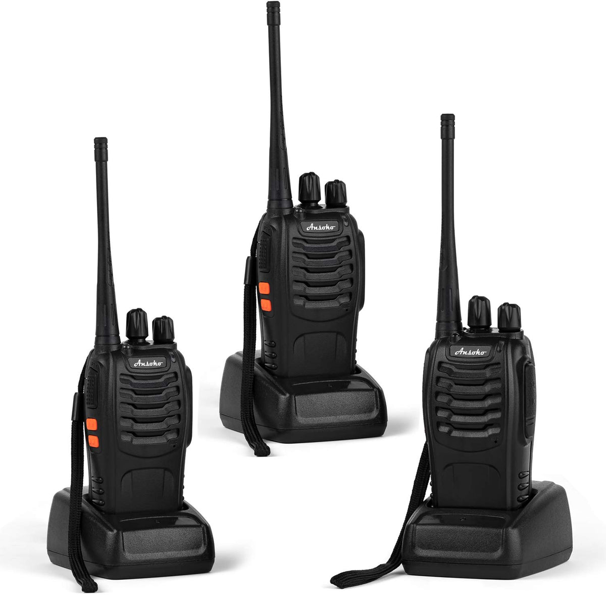 Ansoko Walkie Talkies Rechargeable Long Range Two Way Radios 16 Channel With Earpiece Battery N Charger (3 Pack)
