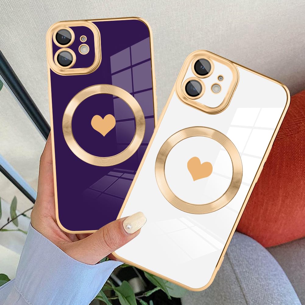 Tharlet Magnetic For Iphone 11 Case [Compatible With Magsafe] Cute Love Luxury Plating Edge Bumper Case With Full Camera Lens Ca
