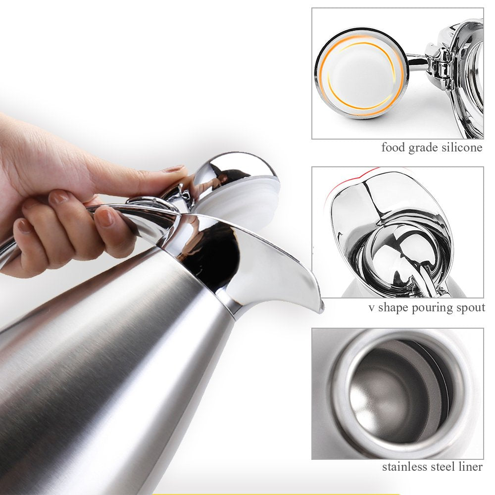 BonNoces Stainless Steel Thermal Carafe - 2L Double Walled Vacuum Insulated Coffee/Tea Thermos - Model 8541894048