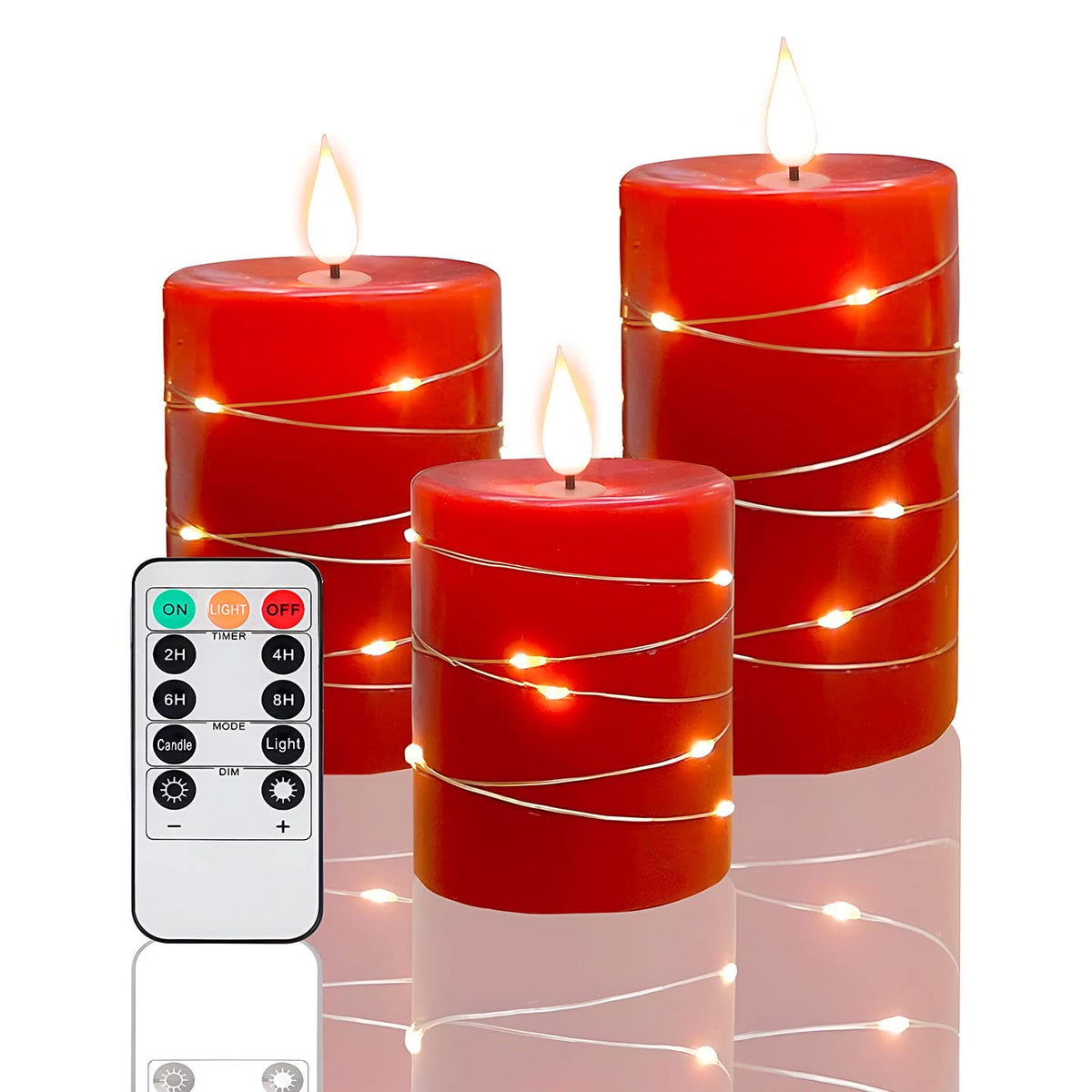 Niceme Red Flameless Candles With String Lights