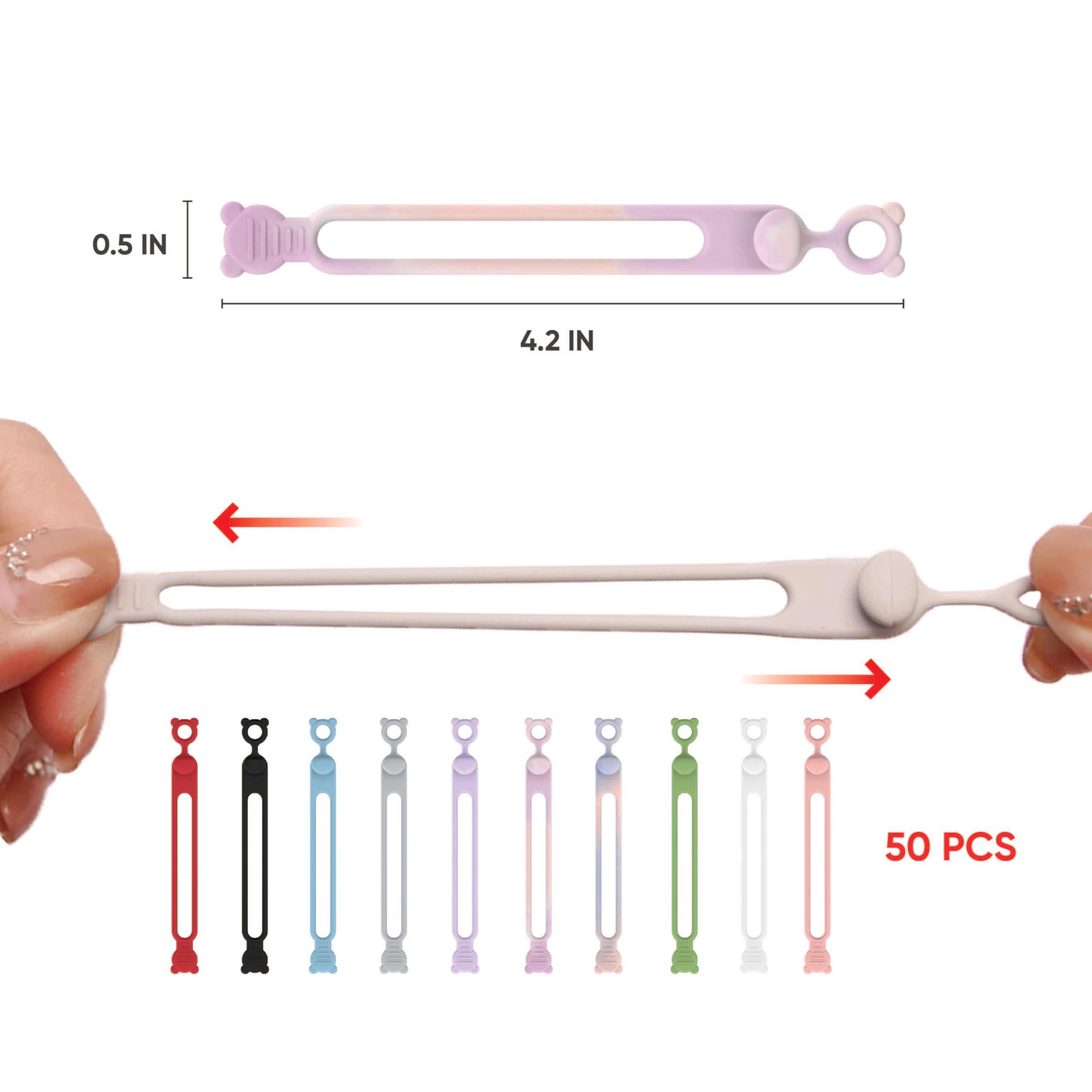 365Home 50 Pack Silicone Cable Ties Reusable, Rubber Cable Ties Cord Organizer Electronic Accessories In Home,Office,Kitchen,Sch