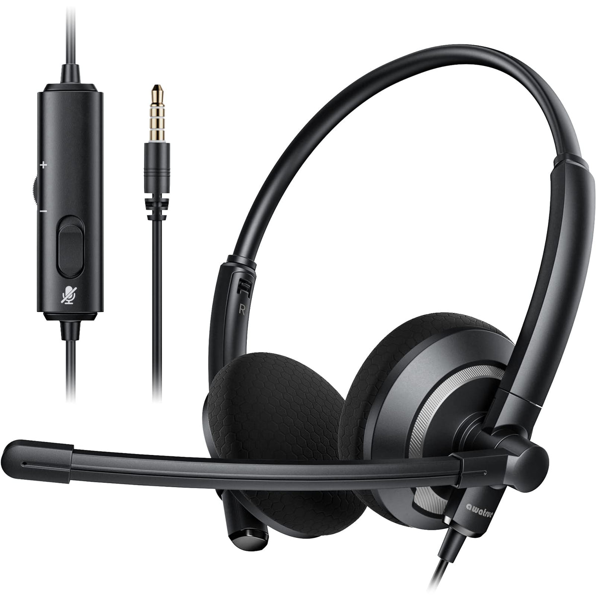 Awatrue Wired Headset With Microphone For Pc Laptop   3.5Mm Jack On Ear Headphones With Noise Cancelling Microphone For Boom Sky