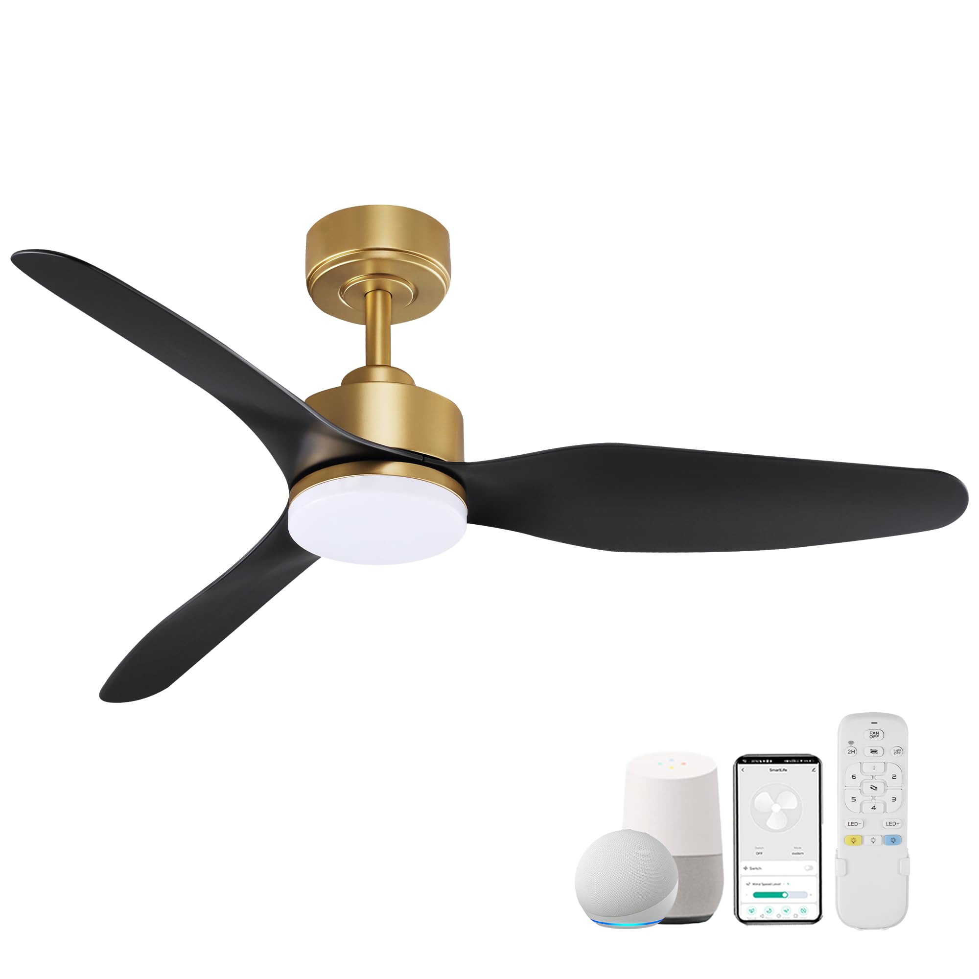 Hoenofly 48 Inch Smart Ceiling Fans With Led Lights Remote,Quiet Dc Motor,Dimmable,Outdoor Indoor Gold Black Ceiling Fan Control