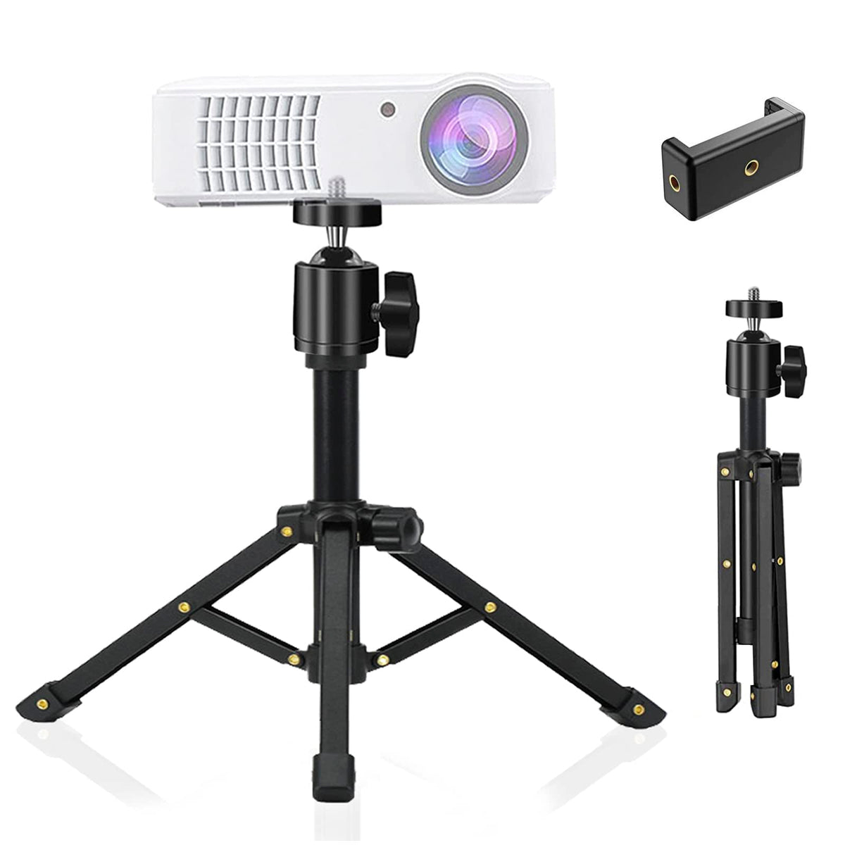 Jcwiny Mini Projector Stand, All Metal Mini Tripod Desktop Tabletop Stand Compact Desk Tripod For Mini Projector, Logitech Webcam, Iphone, Camera, Smooth 4, Osmo Mobile, Vimble 2