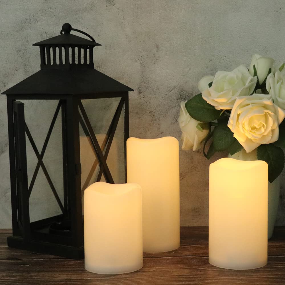 Eldnacele Waterproof Flameless Flickering Candles Weatherproof Battery Operated Led Candles With Remote And Timer White Plastic