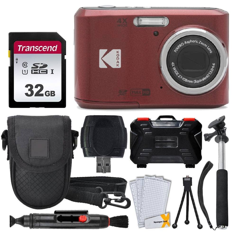 Kodak Pixpro Fz45 Digital Camera + 32Gb Memory Card + Point And Shoot Camera Case + Extendable Monopod + Lens Cleaning Pen + Lcd Screen Protectors + Table Top Tripod � Ultimate Bundle (Red)