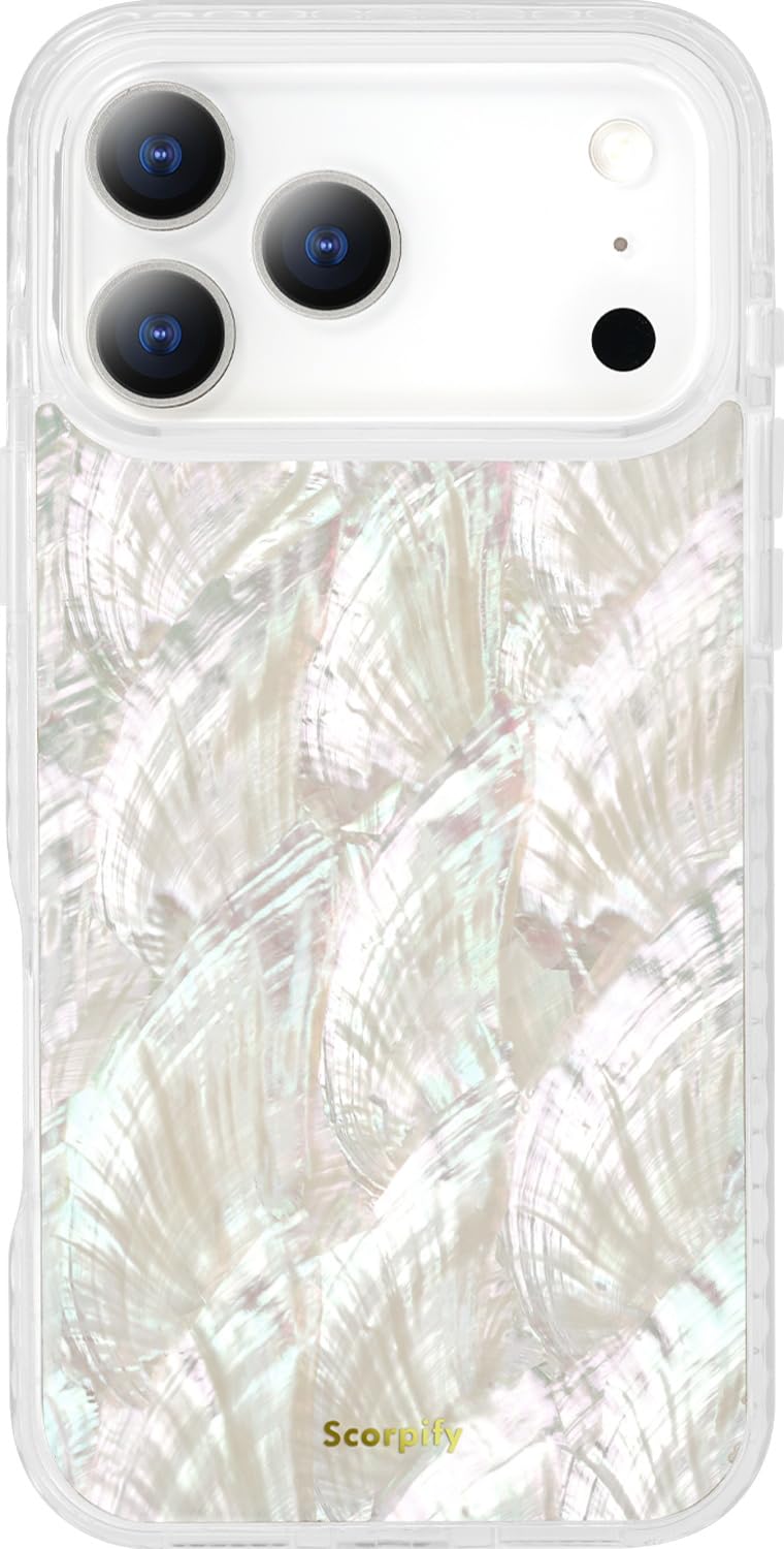 SCORPIFY for iPhone 17 Pro Max Case [Compatible with MagSafe] with Genuine Natural Mother of Pearl Design and Seashell Pattern, 