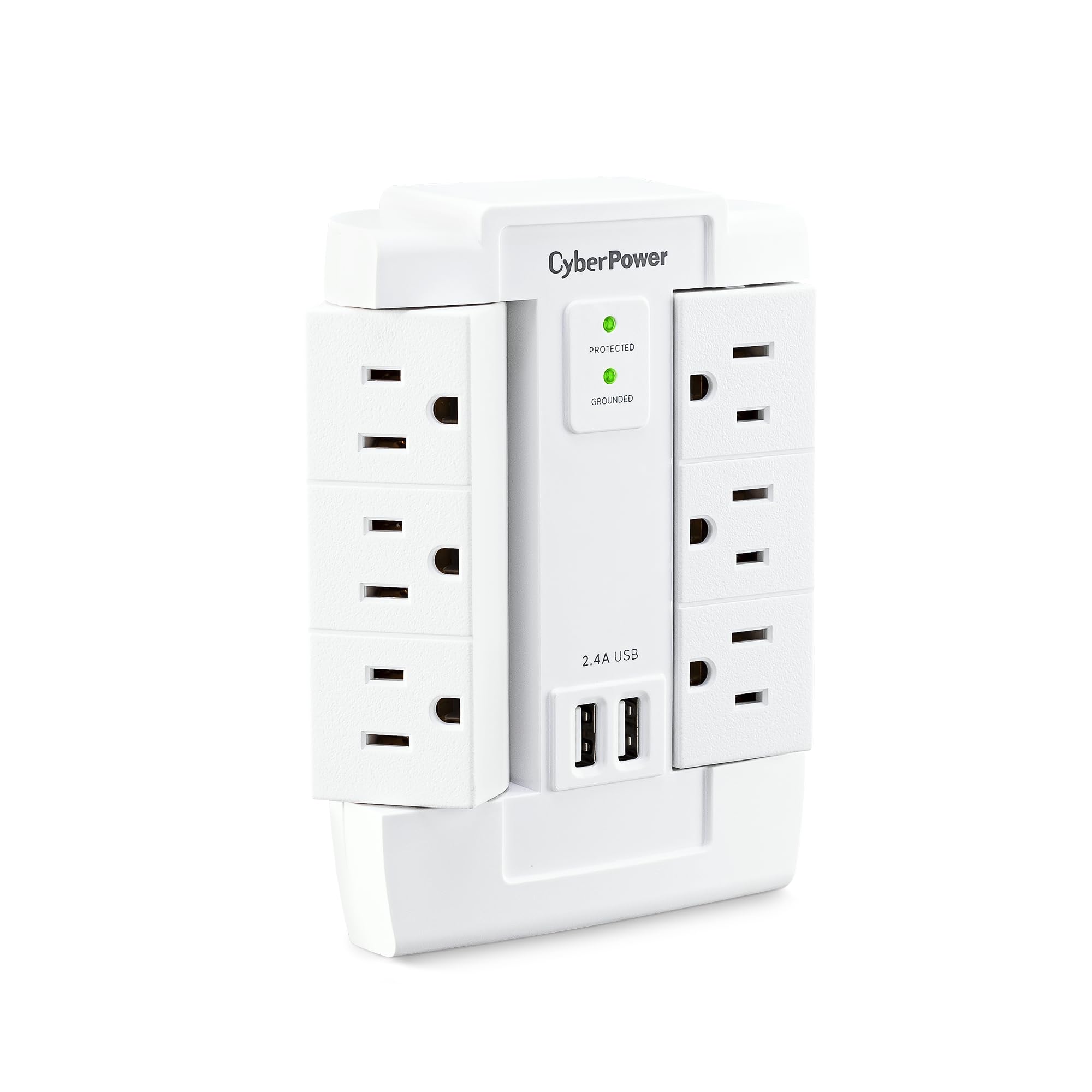Cyberpower Csp600Wsurc2 Surge Protector, 1200J/125V, 6 Swivel Outlets, 2 Usb Charging Ports, Wall Tap Design, White