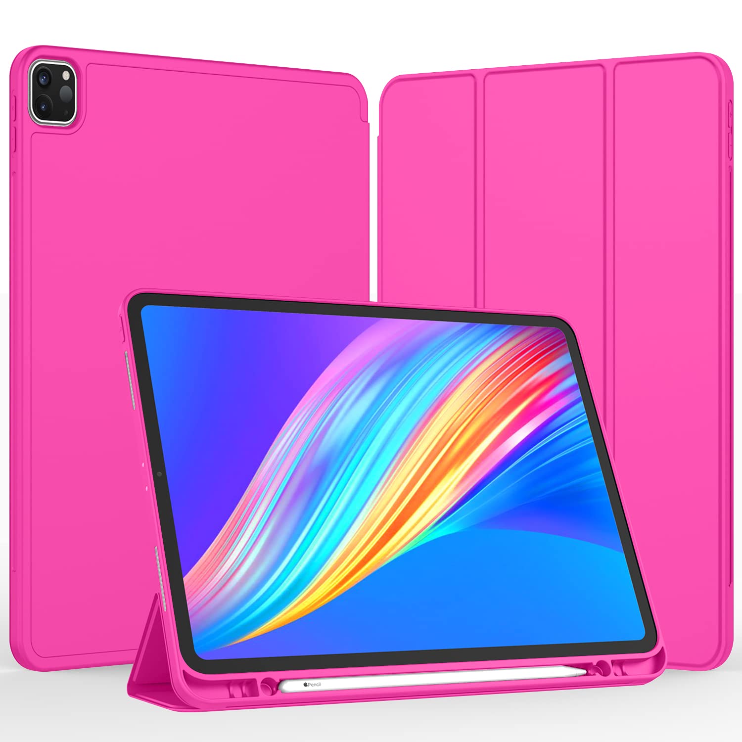 Imieet New Ipad Pro 11 Inch Case 2022(4Th Gen)/ 2021(3Rd Gen) With Pencil Holder [Support Ipad 2Nd Pencil Charging/Pair],Trifold Stand Smart Case With Soft Tpu Back,Auto Wake/Sleep(Rose Red)