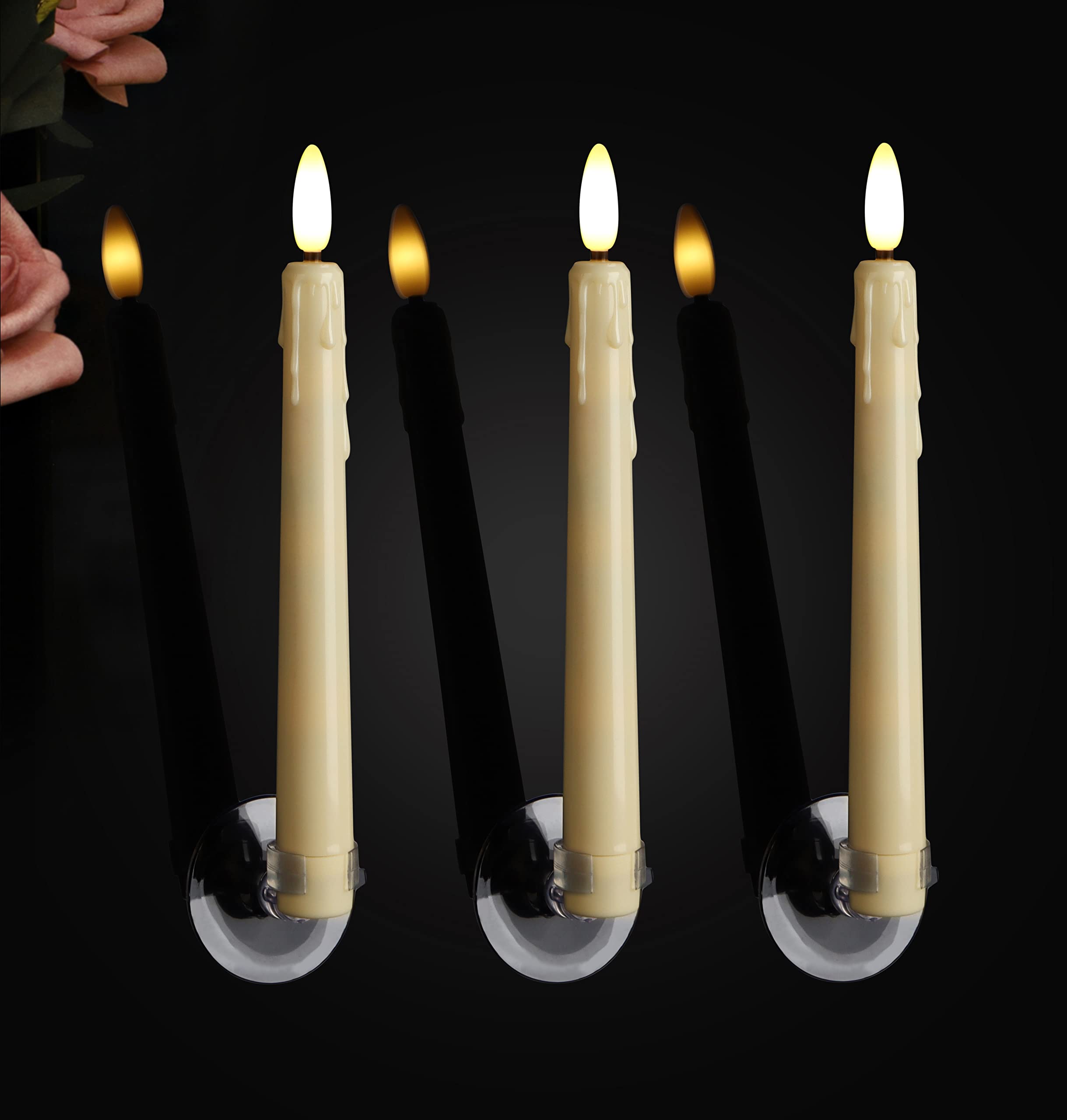 Flameless Led Taper Candles With Warm White Lights, 8 Inch Battery Operated Window Candles With Timer Remote, Flickering 3D Flam
