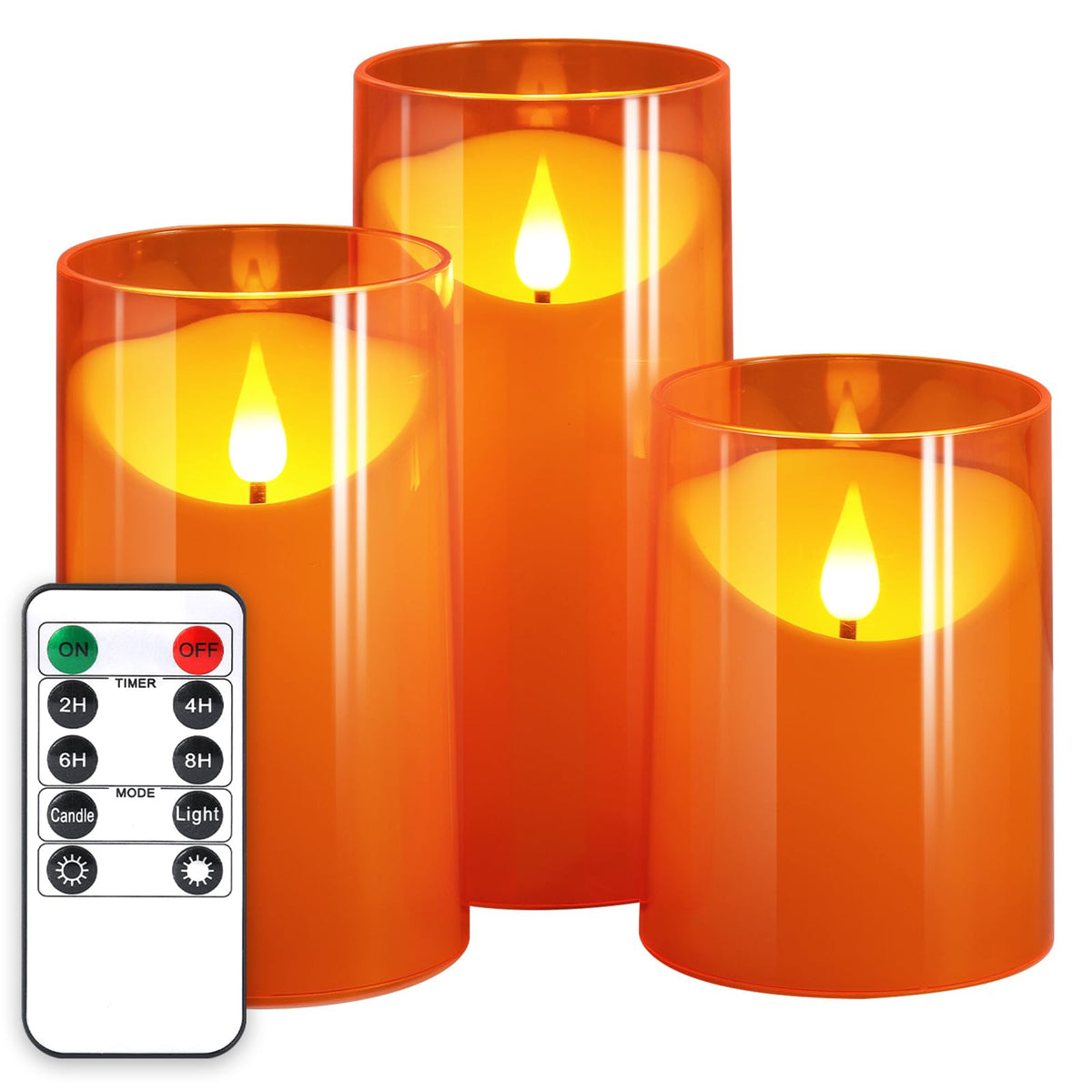 Nurada Orange Flameless Candles: 3D Wick Battery Operated Led Candle With Remote Timers Electric Fake Candles Realistic For Hall