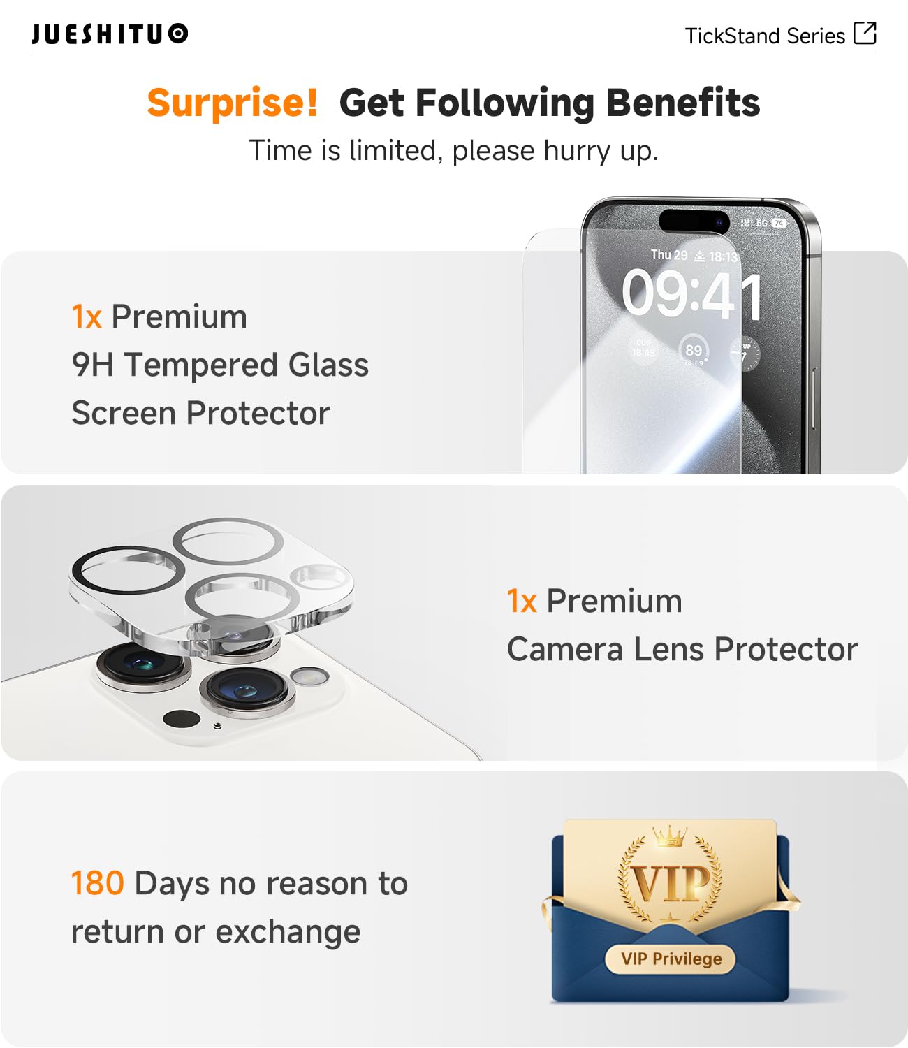 Jueshituo 3 In 1 For Iphone 16 Pro Max Case, 360 Rotatable Magnetic Ring Stand With [Rotary Damping Sound] [1X Screen Protector+