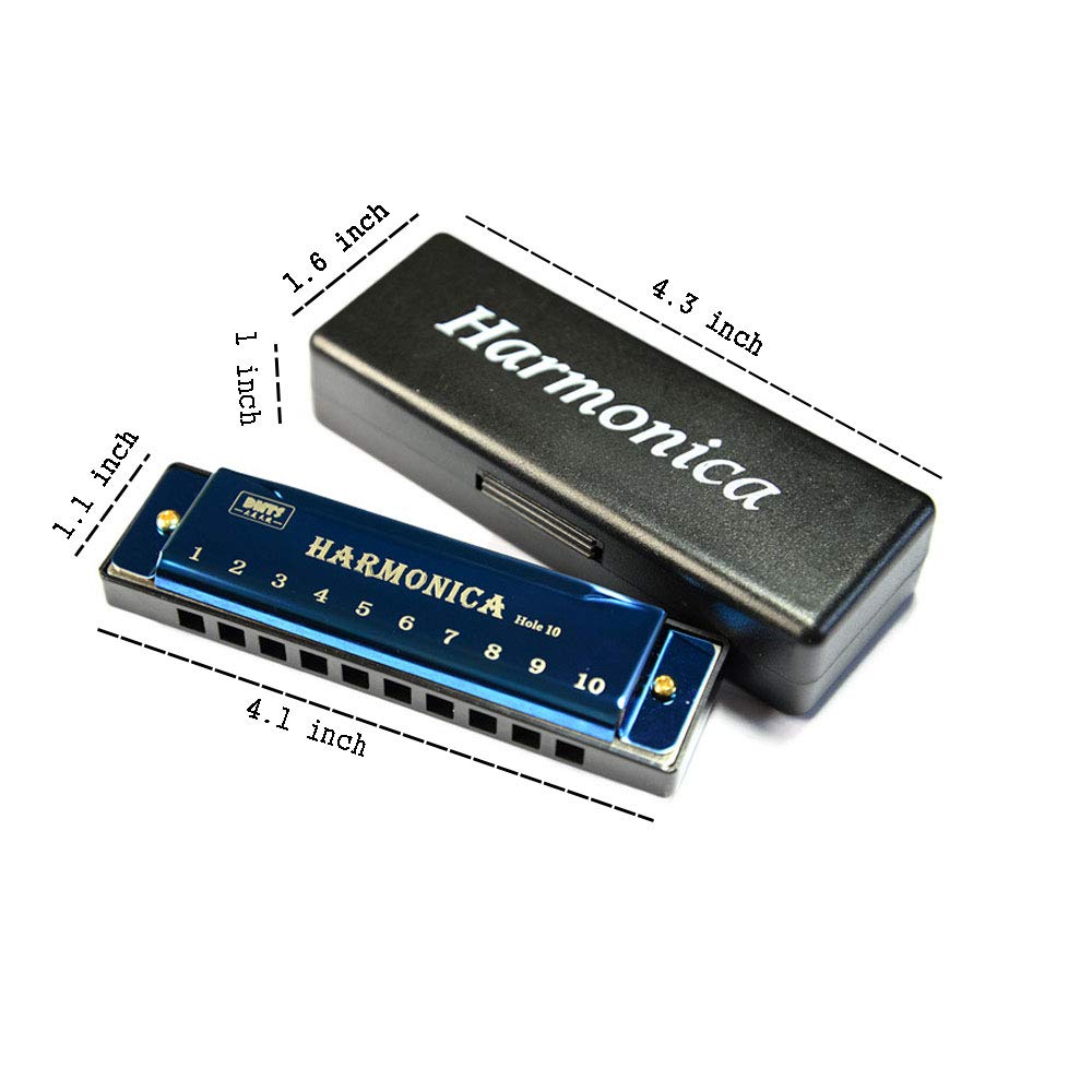 Yoksas 4Pcs Harmonicas Set C Key 10 Hole With Case Cleaning Cloth For Adults Beginner Students Kids(Green,Blue,Purple,Pink)