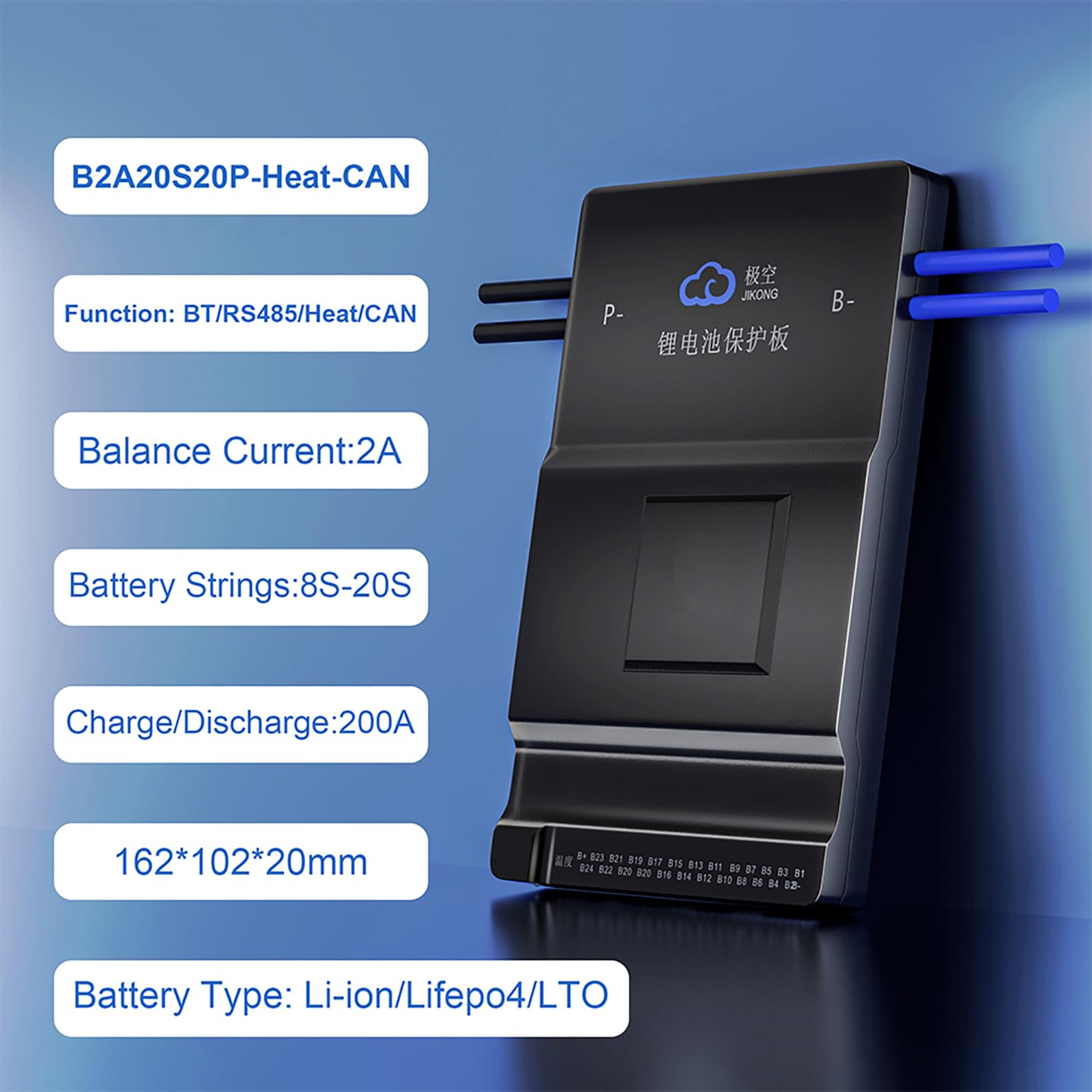 Jkbms Smart Bms With Heat Can Rs485 8S 20S 200A 2A Active Balance With Bluetooth Battery Protection Board For Lifepo4 Li Ion Lto