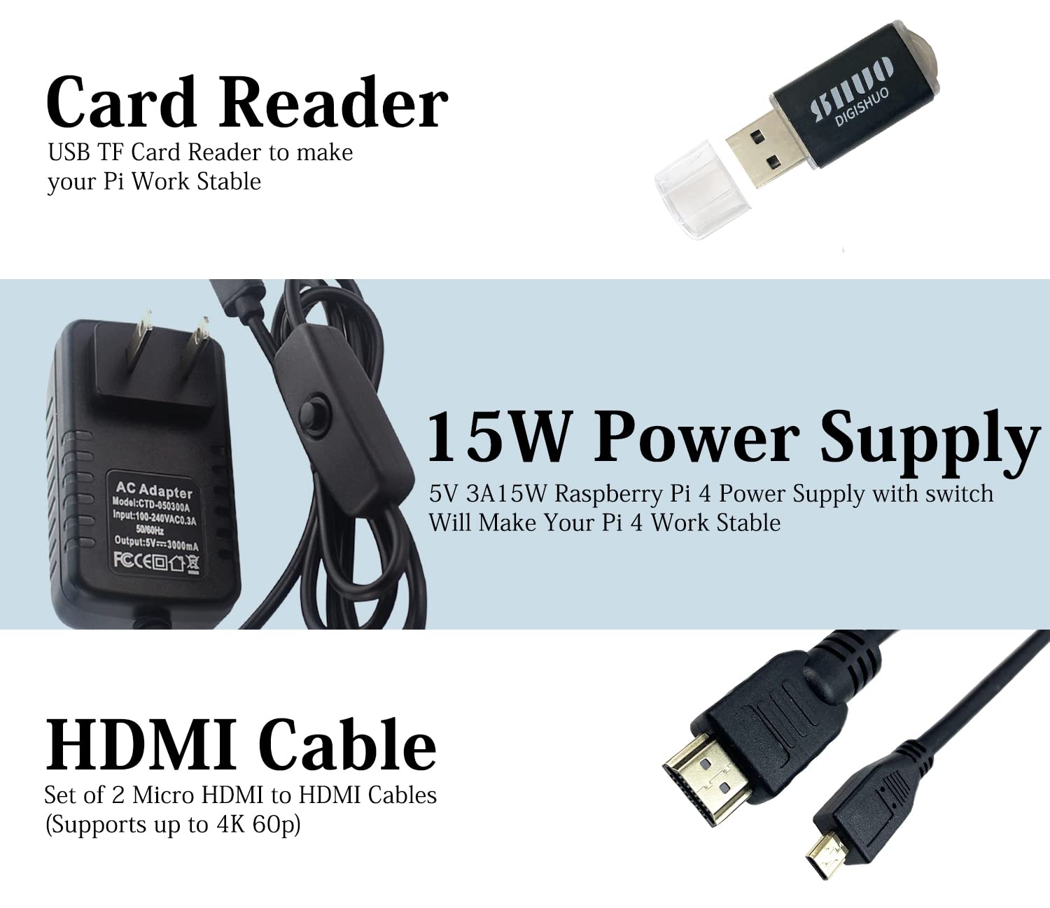 DIGISHUO Raspberry Pi 4 Model B 8GB RAM DIY Kit with Case Fan 64GB SD Card HDMI Cable Power Supply