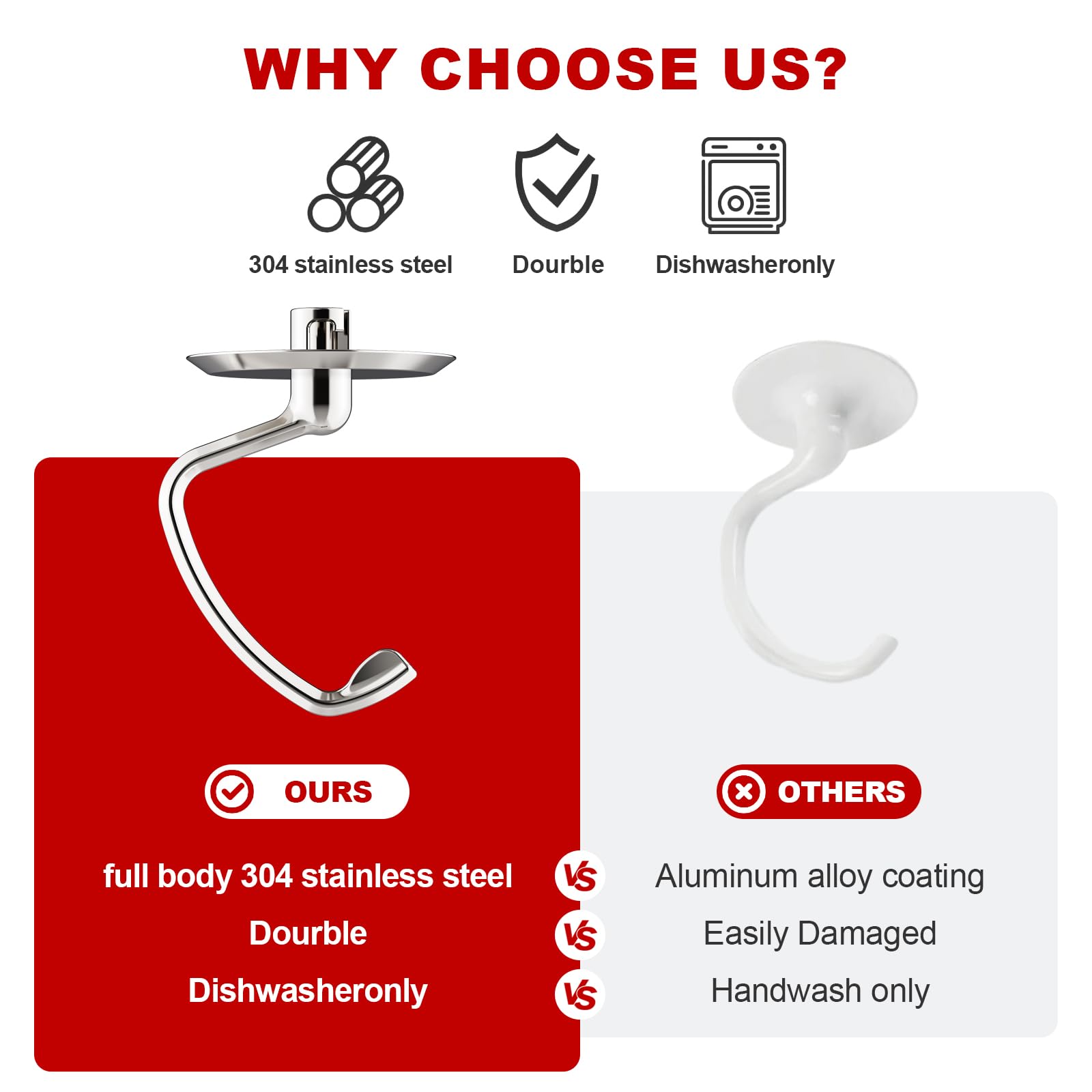 Stainless Steel Dough Hook For Kitchenaid Stand Mixer, Bread Hook For 4.5Qt  5 Qt Tilt Head Stand Mixer, Dough Hook For Kitchena