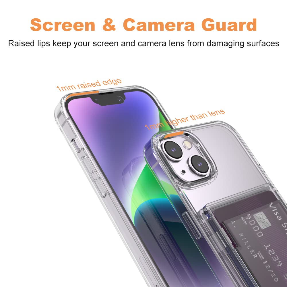 Wuwedo iPhone 14 13 Clear Wallet Case Anti-Yellowing Slim TPU PC 2 Card Holder