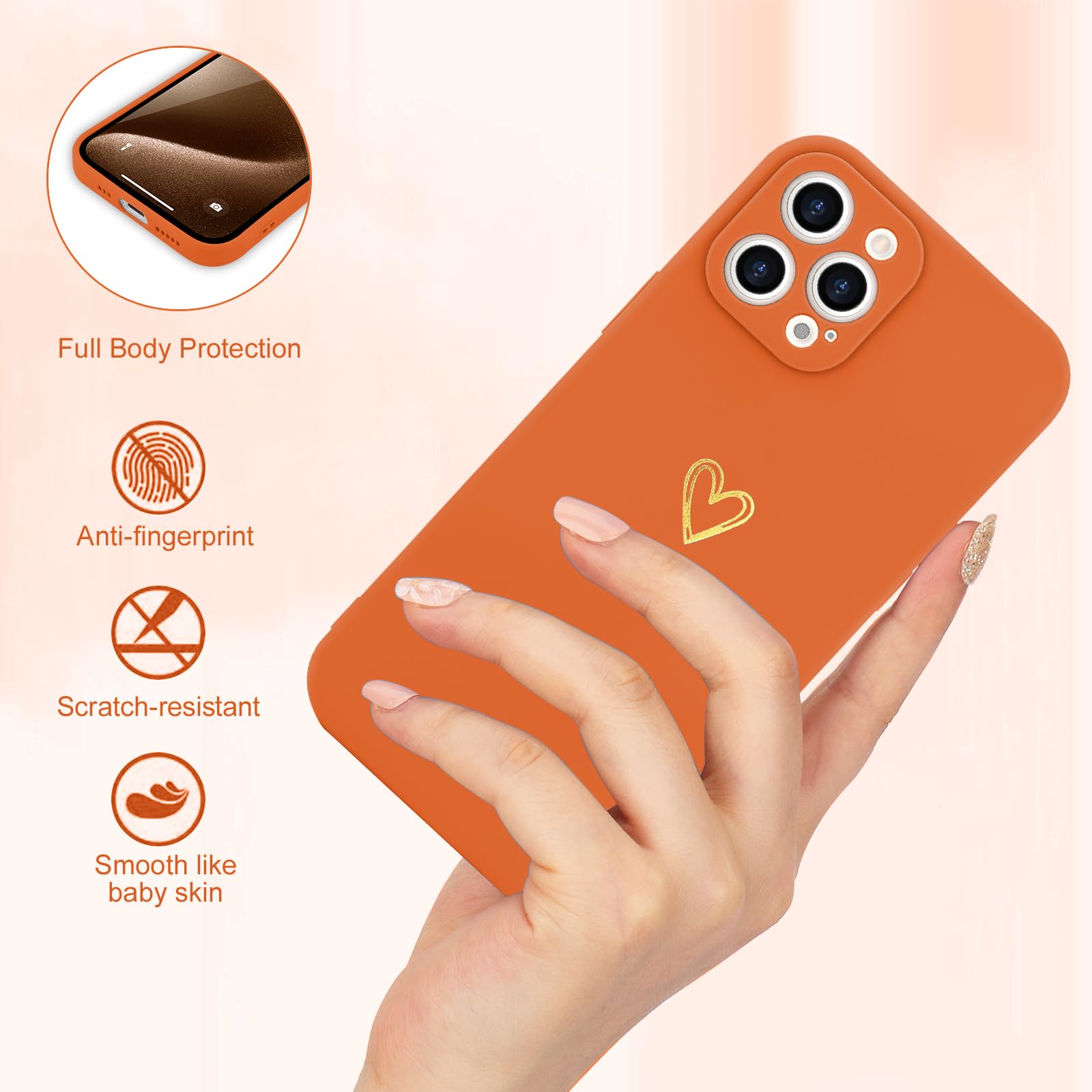 Wirvyuer For Iphone 14 Pro Case Cute Heart Pattern Soft Shockproof Slim Protective Silicone Phone Case Cover For Women Girls, Or