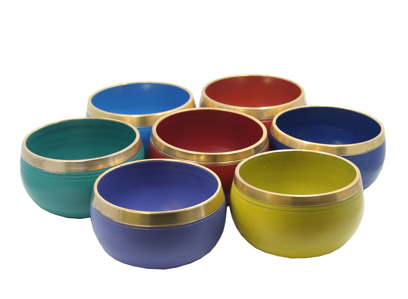 Dharmaobjects Tibetan Palm Size Complete 7 Chakra Singing Bowls Premium Set