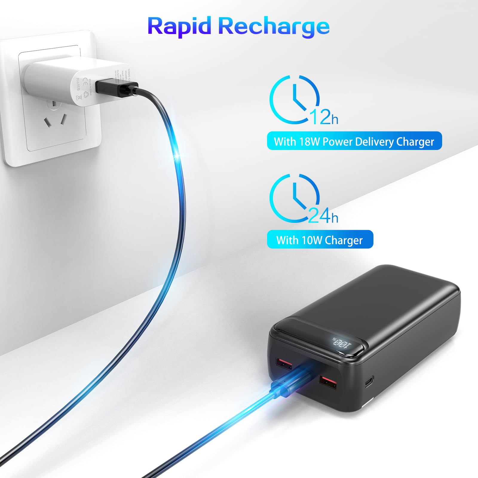 Poiytl Power Bank 50000Mah 22.5W Fast Charging Portable Charger With Flashlight, 3 Outputs & 2 Inputs Huge Capacity External Bat