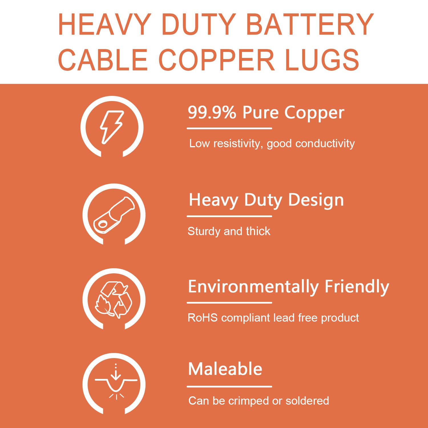 Riocan 10Pcs 4 Awg 1/4   (M6) Tinned Ring Terminals 4 Gauge Copper Wire Lugs Battery Cable Ends Heavy Duty Battery Cable Termina