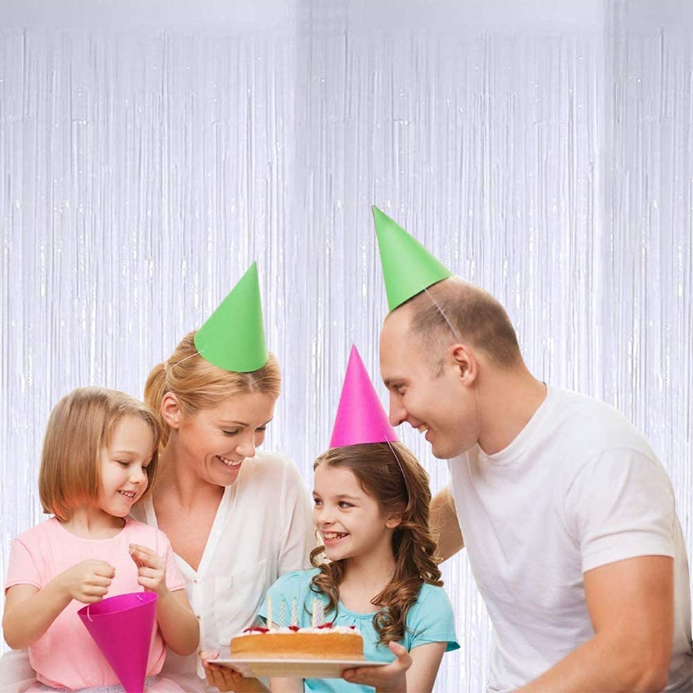 Toniful 3Pcs White Door Streamers,White Photo Booth Backdrop Metallic Streamers White Foil Fringe Curtains For Birthday,Christma