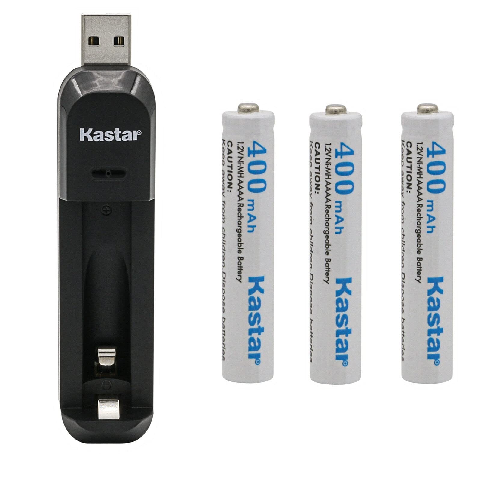 Kastar AAAA 1.2V 400mAh Battery 3 Pcs and USB Charger Replacement for MS Surface Pen Battery, Stylus Pens, Tooth Brush, Video Ga