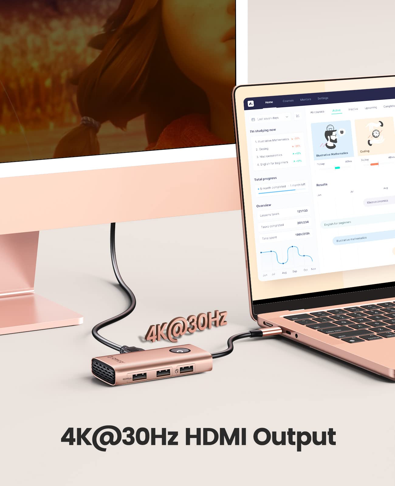 Usb C Hub, Orico 5 In 1 Usb C Docking Station With 4K Hdmi, 60W Power Delivery, Usb 3.0 5 Gbps And 2 Usb 2.0 Data Ports Usb C Do