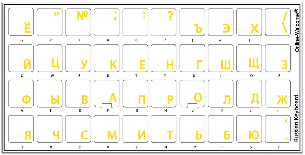 Online Welcome Russian Keyboard Stickers With Transparent Background With Yellow Lettering For Computer Laptops Desktop