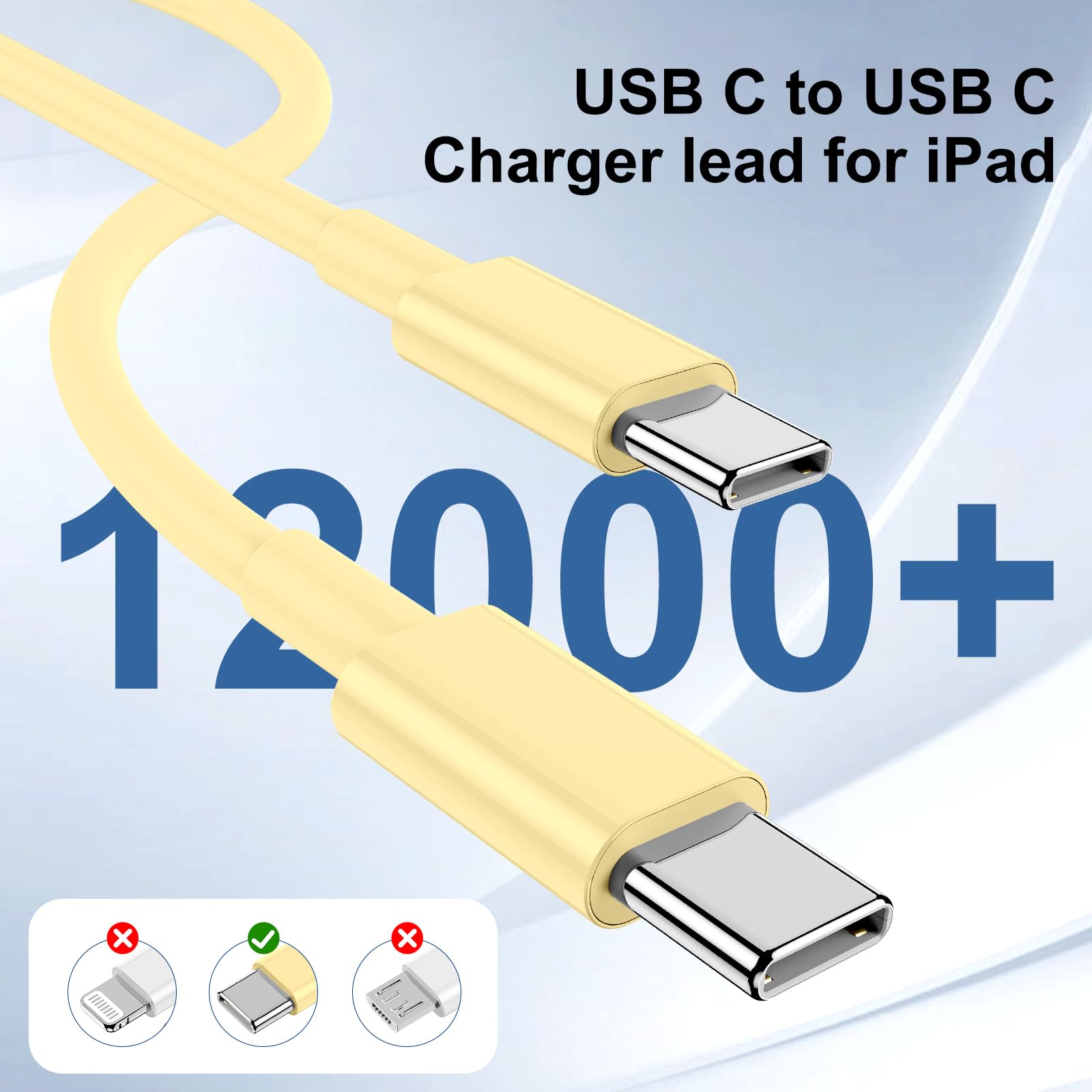 Susnwere Iphone 15 Charger 10 Ft With 20W Usb C Charger Block,2 Pack 20W Fast Wall Charger For 15/15 Pro/Pro Max/Ipad Pro Airpods/Samsung And More, With 2 Pack 10Ft Usb C Cable, Yellow
